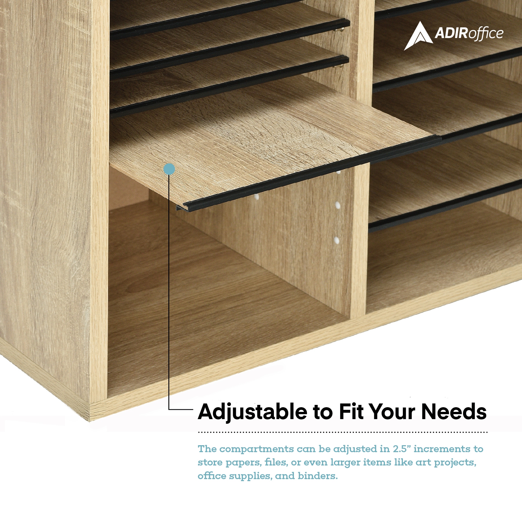 Medium Oak MDF 12-Compartment File Organizer in Brown