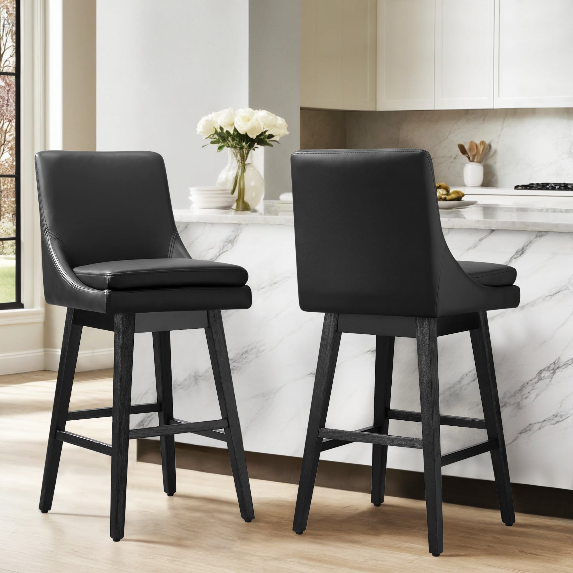 Circle 55 Upholstered Swivel Wood Bar Stool (Counter Height and Bar Height Options)