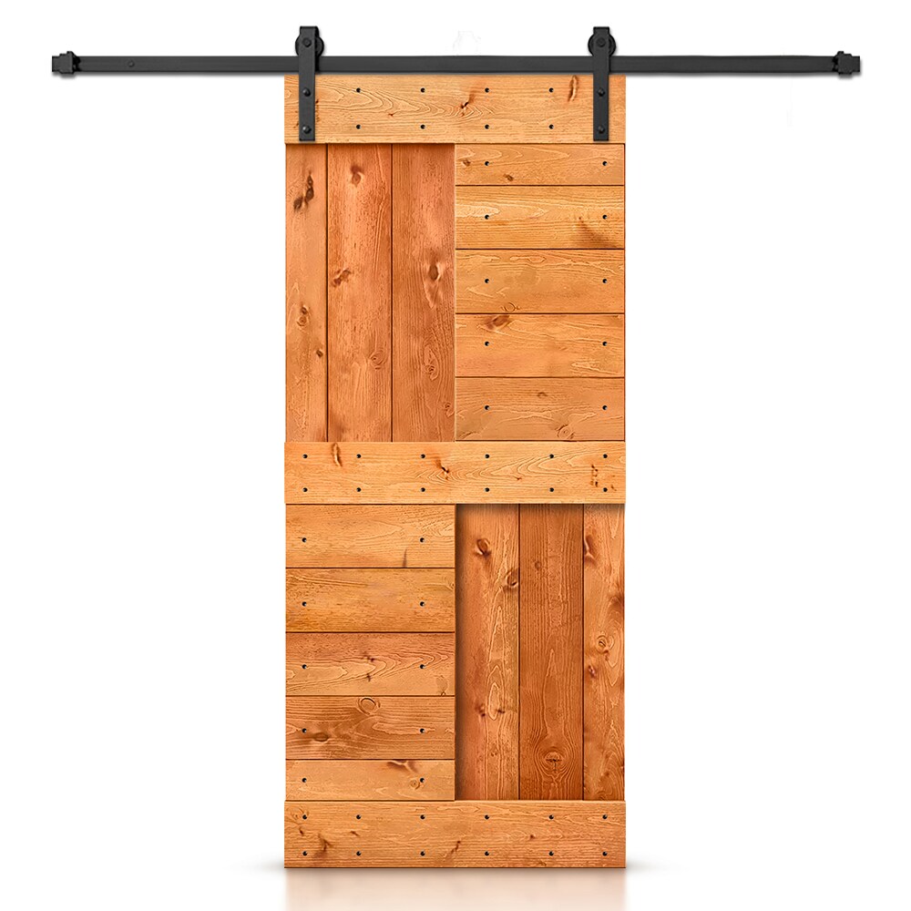 CALHOME SMK-72+DIY-N1-30R 30-in x 84-in Red Walnut Stained Pine Wood Solid core Single Barn Door (Hardware Included)