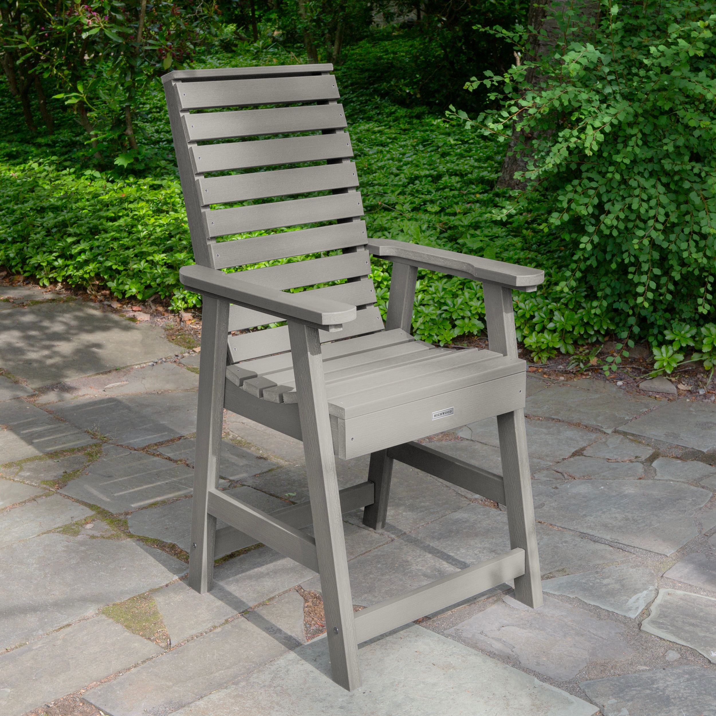highwood AD-CHCW2-HGR Weatherly Harbor Gray Poly-lumber Frame Stationary Counter-height Chair with Slat Seat