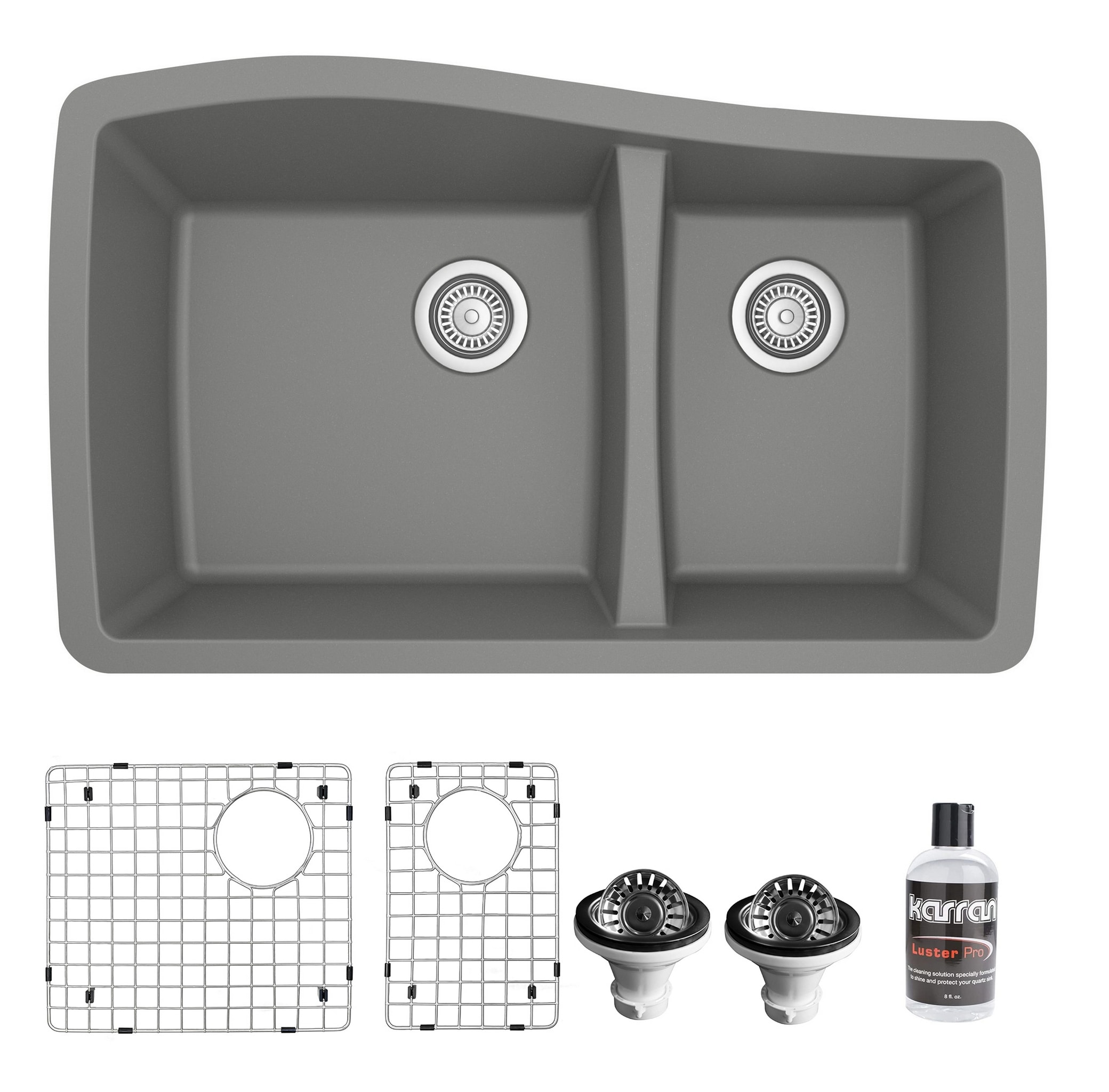 Karran QU-721-GR-PK1 Undermount 33.50-in x 20.375-in Quartz Double offset bowl Kitchen Sink