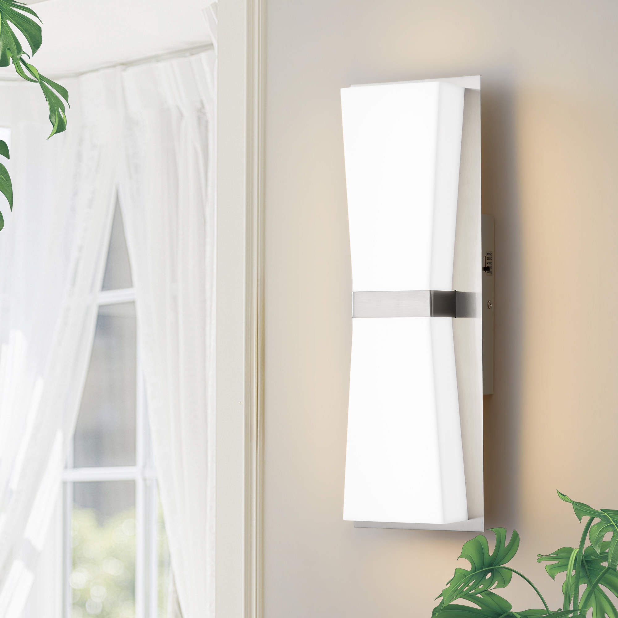 POWLIG Wall Sconce 5.1-in W 1 -Light Gloss Nickel Hardwired Dry LED Wall Sconce
