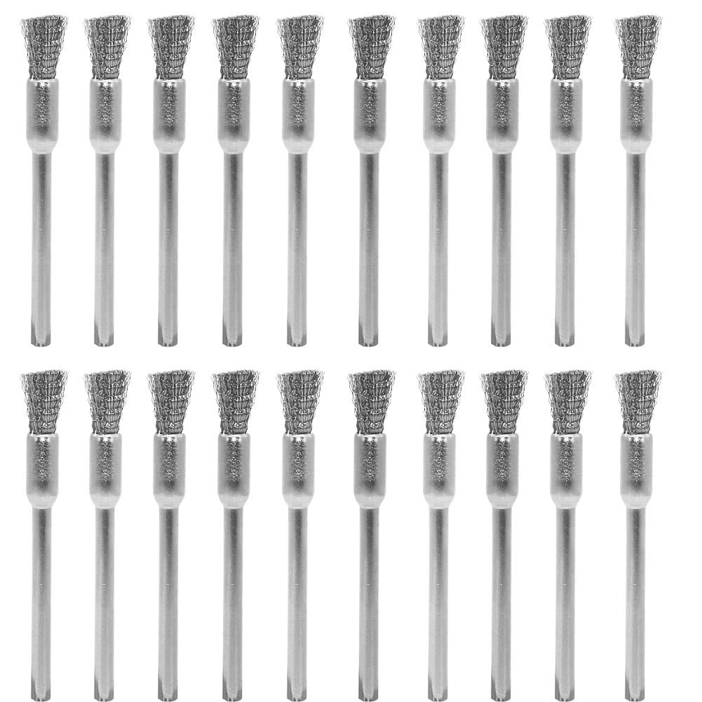 Linder Group Inc Steel Cleaning End Brushes 20 pcs for Rust and Paint Removal 5mm Head 3mm Shank Rotary Tool Bits for Metal Wood Polishing Fits Drill Press