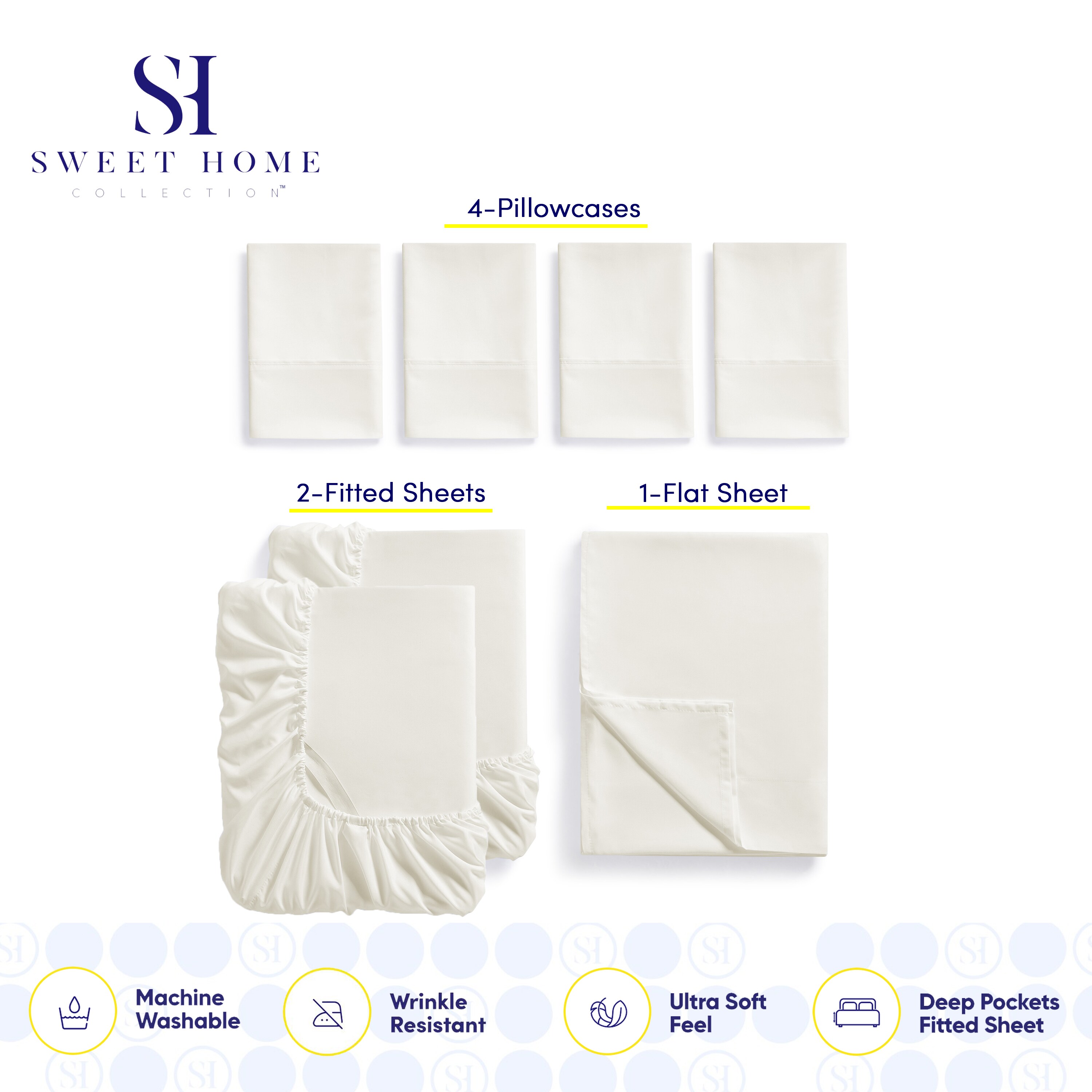 Sweet Home Collection LOW-7P-SH-SPK-IVR Sheet-Sets - View #3