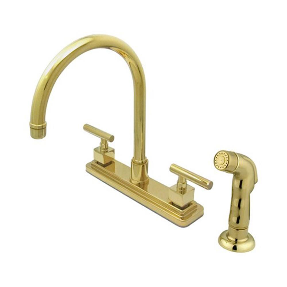 Elements of Design ES8792CQL Claremont Polished brass Double Handle Deck-mount Kitchen Faucet ( Deck Plate Included ) ( Side Sprayer Included )