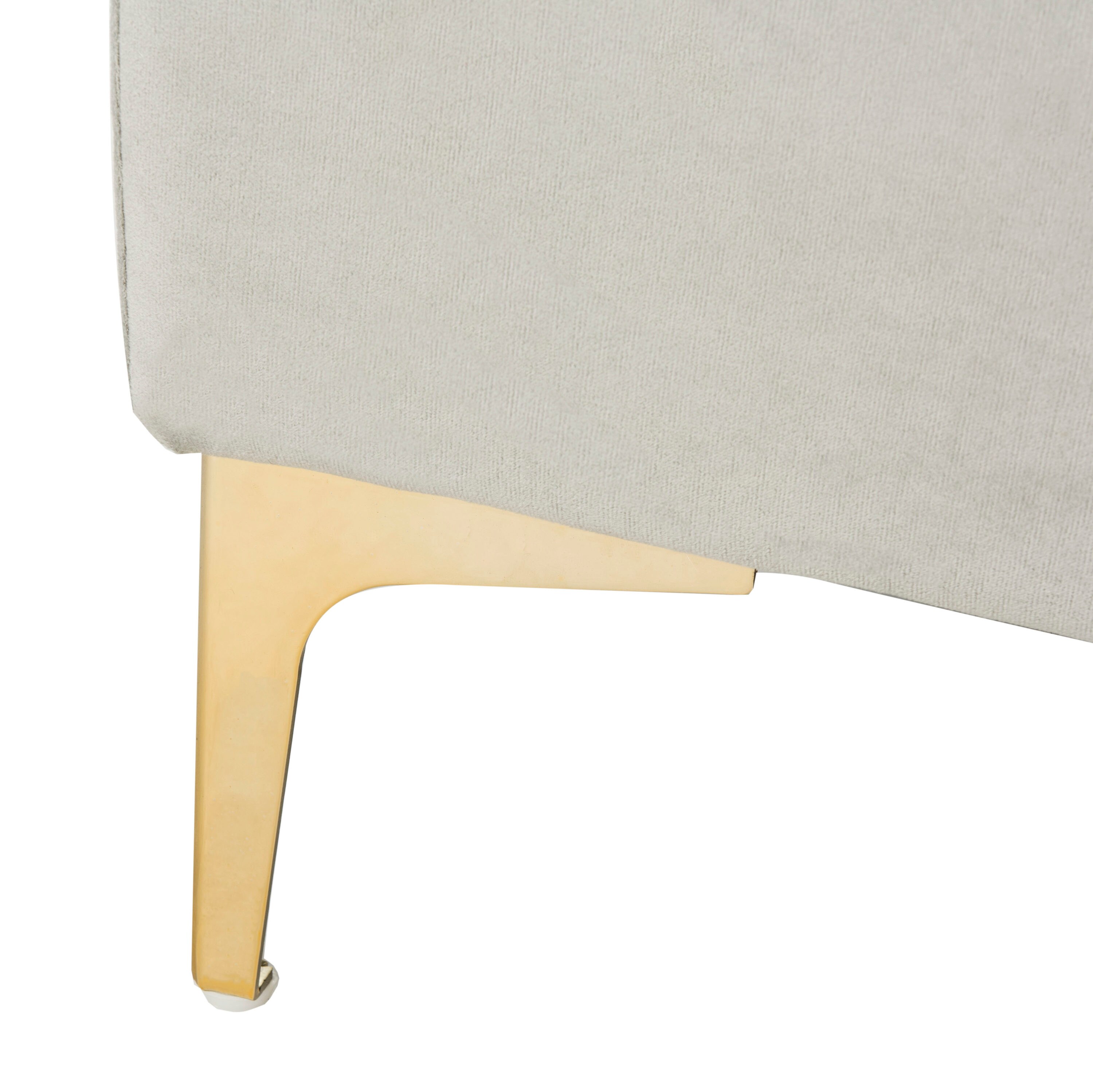 Giovanna Transitional Grey Velvet Square Ottoman with Brass Legs