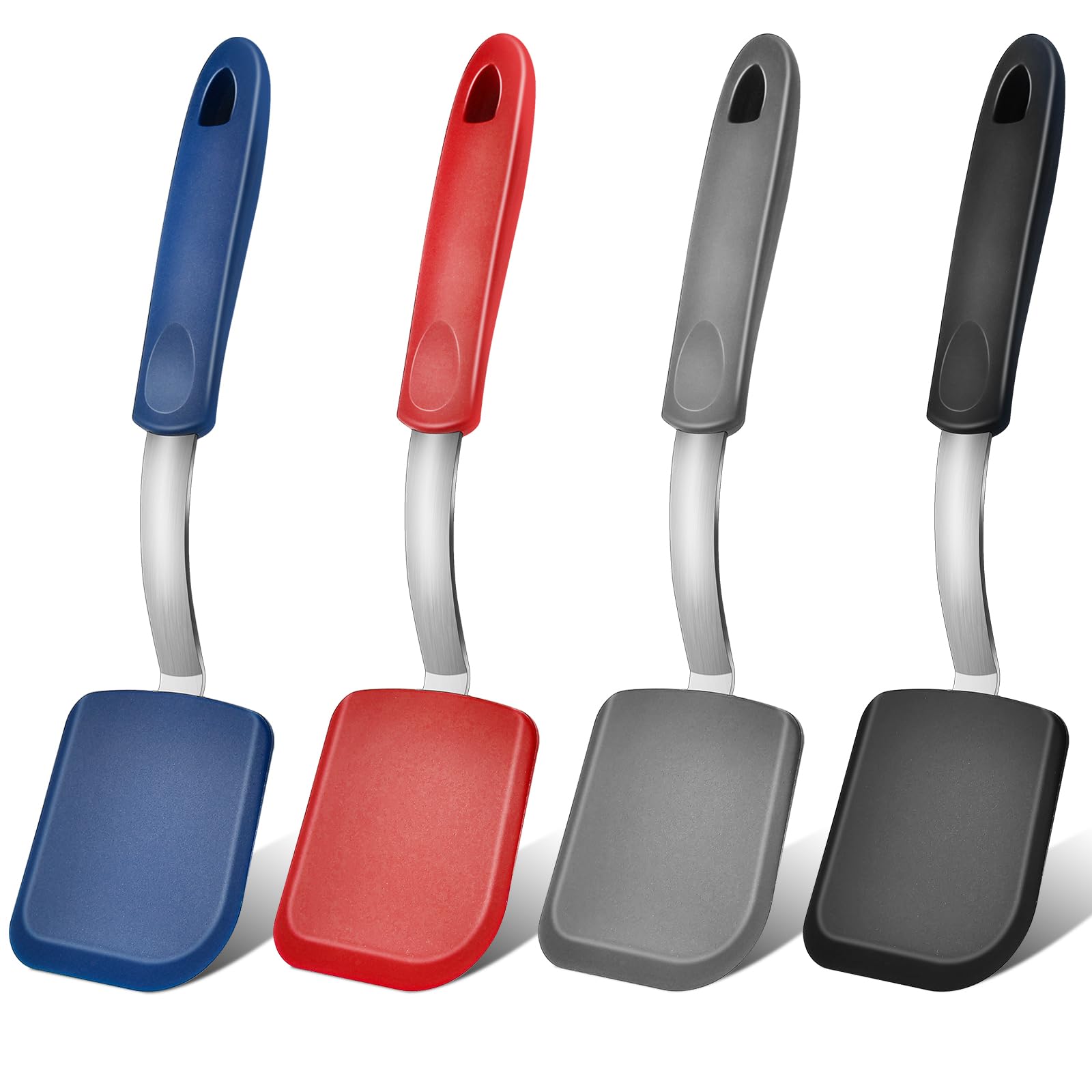 Aoibox  9 65 in Silicone Spatula Turner Set for Nonstick Cookware 4 Colors Gray Blue Black Red 4 Piece