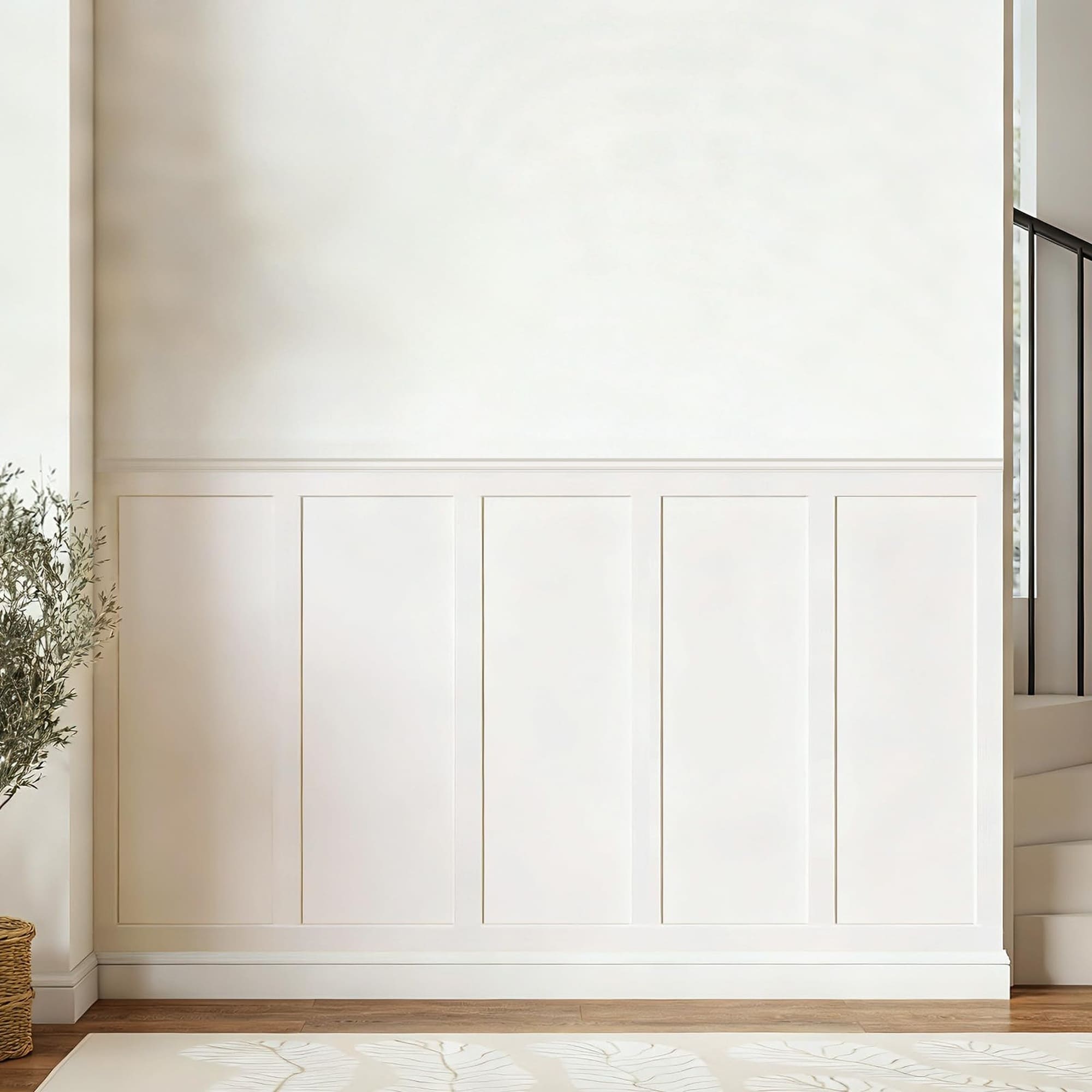 Wudkey Board and Batten Wall Panel Kit 10 Slat with 2 Shelf Edge Strips Covers 94 x 54 in Paintable White