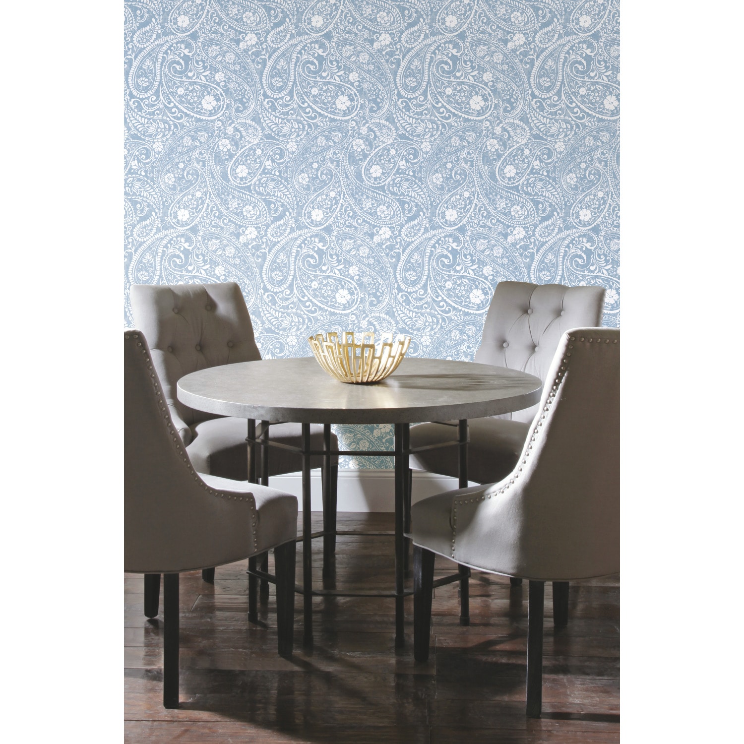 RoomMates RMK11581RL 28.29-Sq. Feet Blue Vinyl Paisley Self-adhesive Peel and Stick Wallpaper