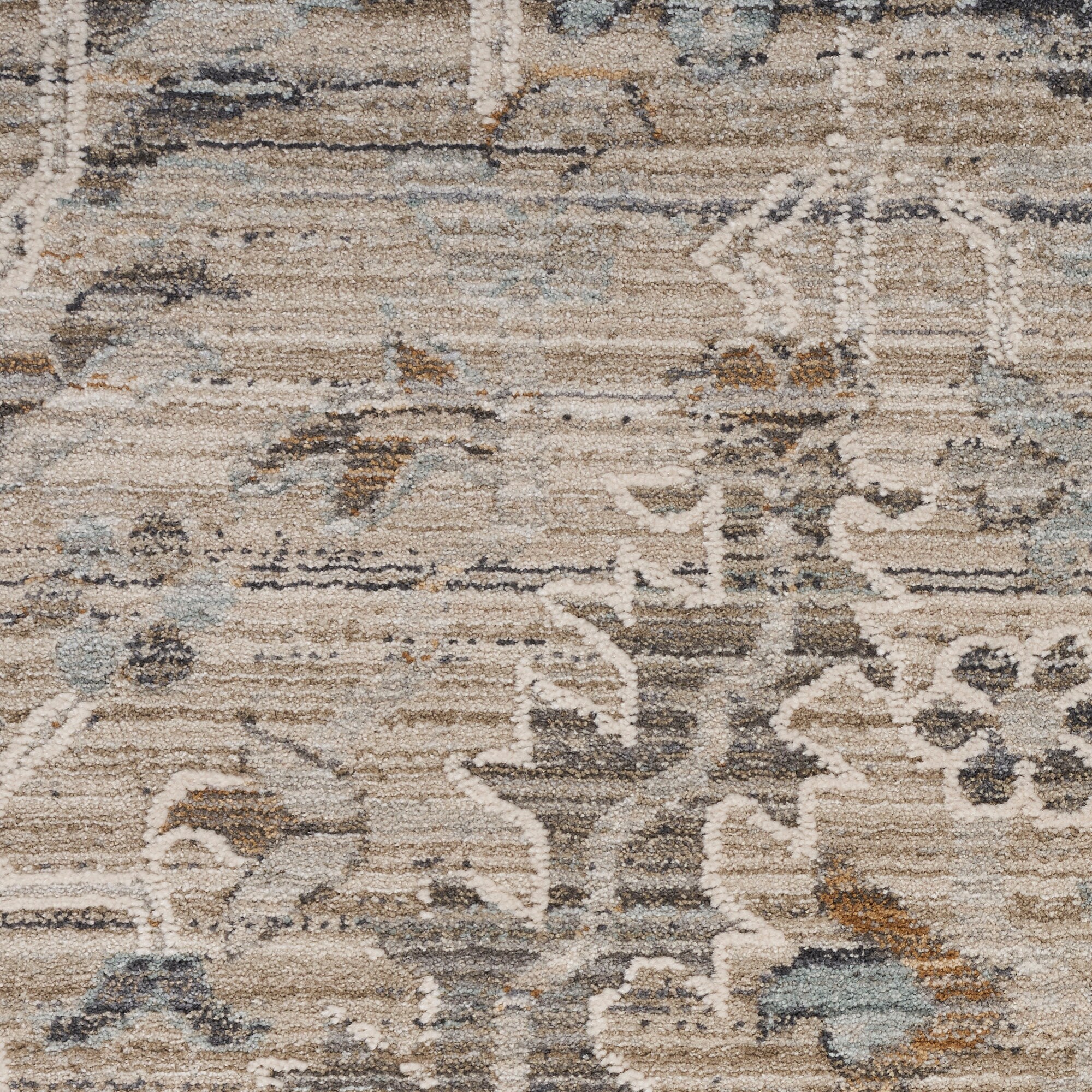 Ivory Taupe Floral Synthetic Reversible Washable Rug 2'3" x 12'
