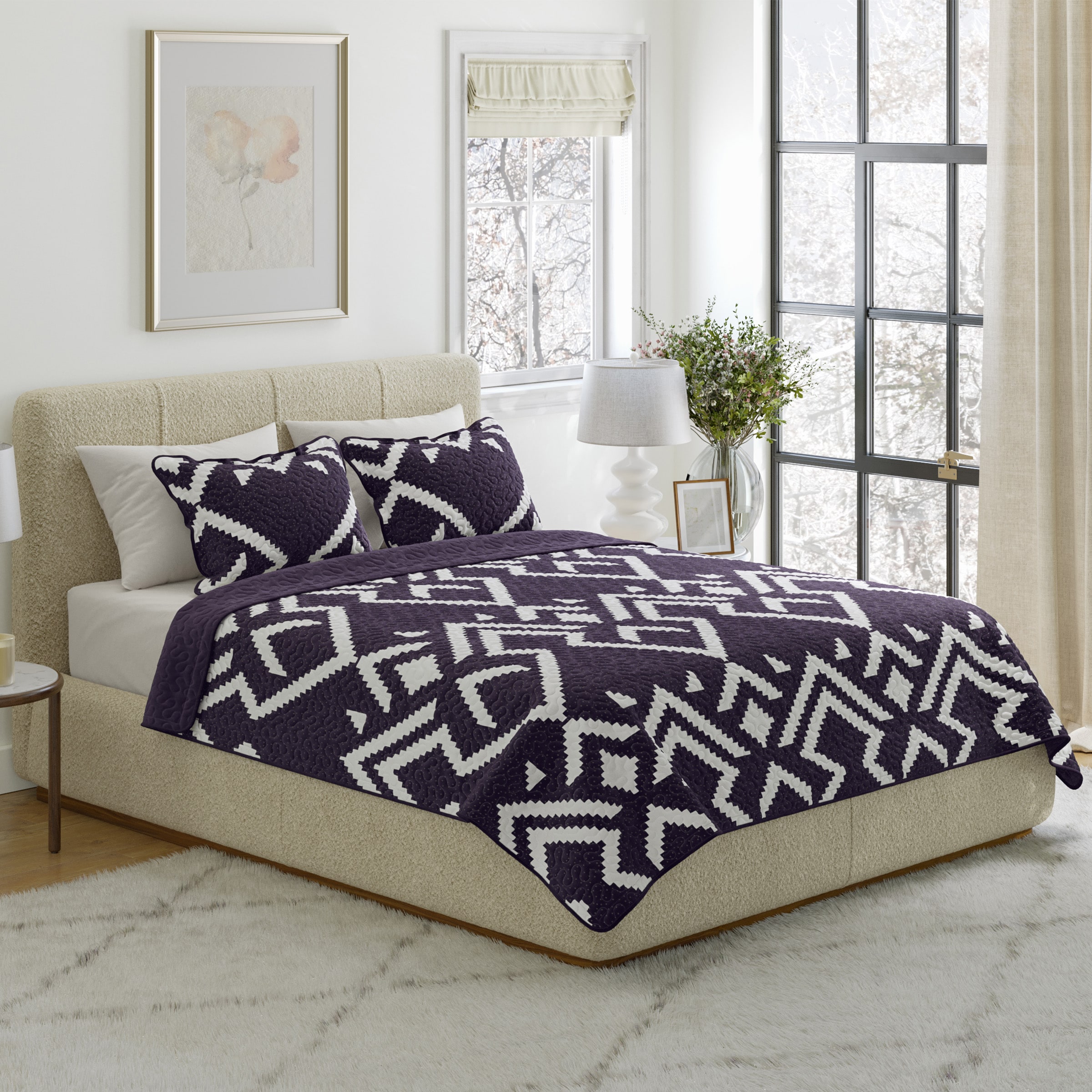 Lavish Home  3PC Queen Quilt Set - Queen Bedspread and 2 Pillow Shams (Navy)