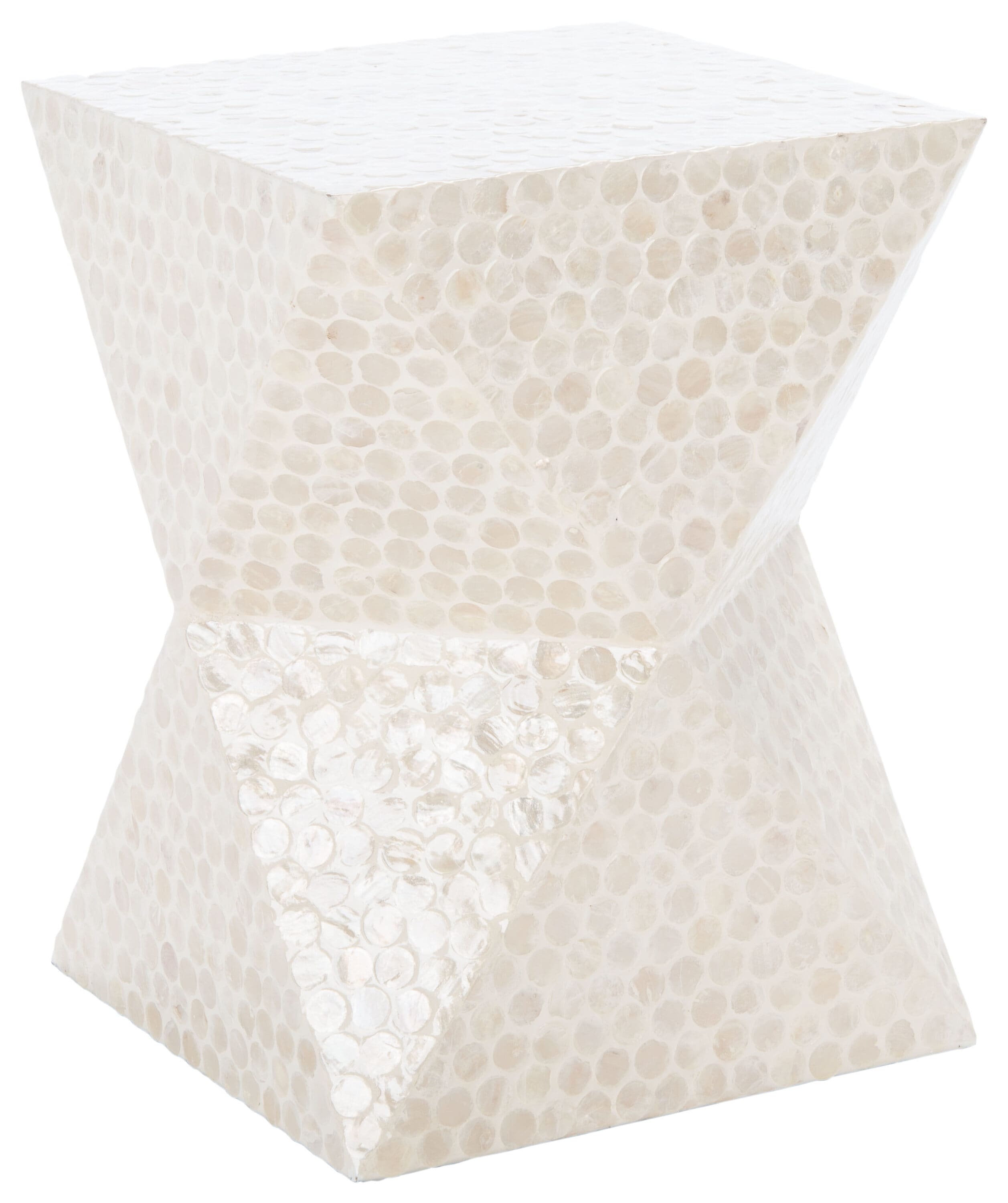 Milan Abstract White 21" Wood Accent Table with Capiz Shell Inlay