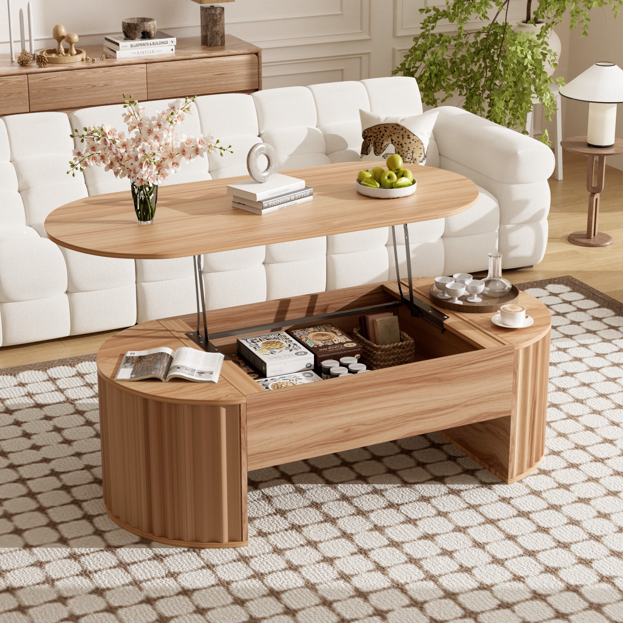 ModernLuxe L3P-N724P308481W UCan 47.2inchLift Top Coffee Table with Hidden Compartment Partially Assembled Wooden Center Table Modern Oval Lift Tabletop for Home Living Room