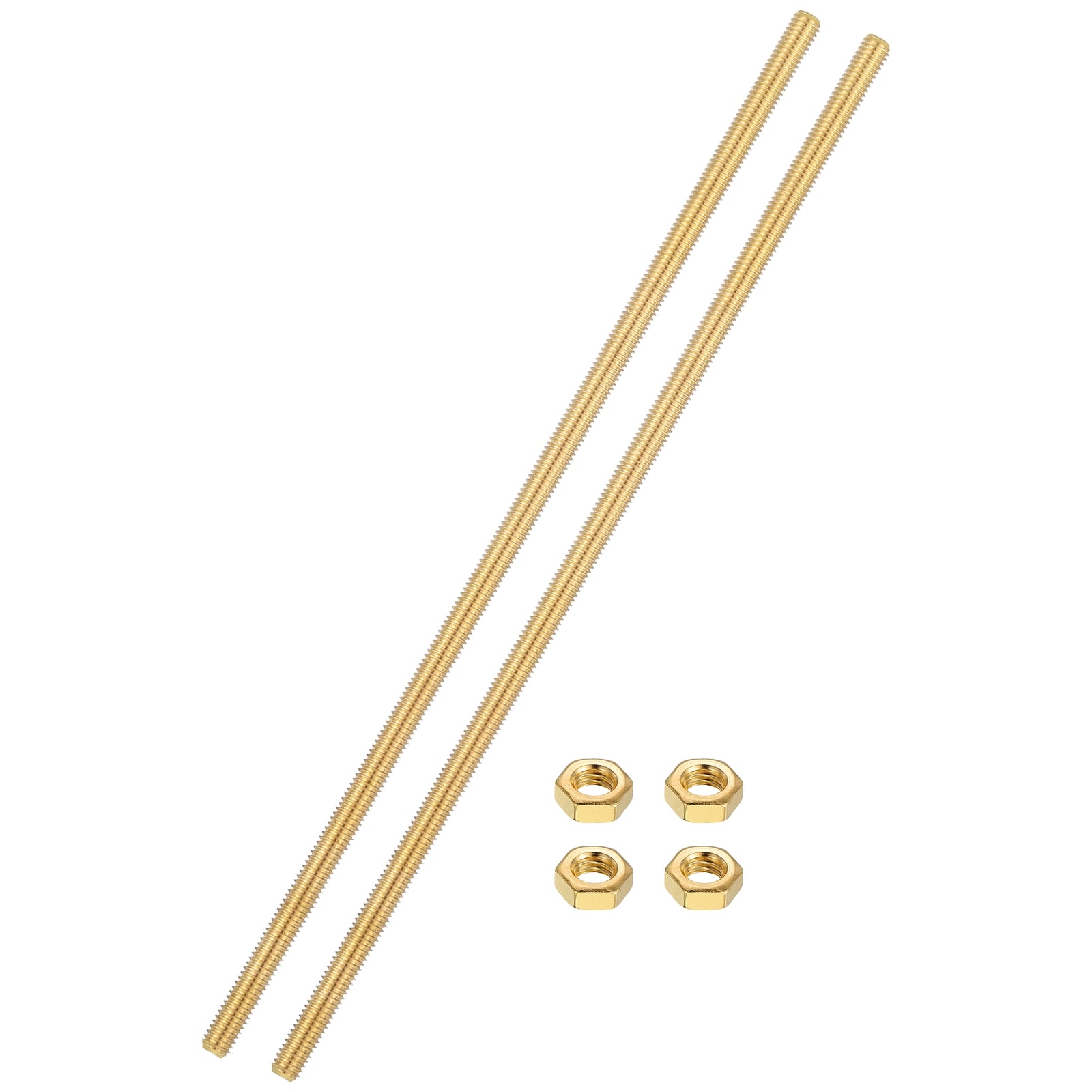 Unique Bargains 2 Sets Brass Fully Threaded Rod M6x1mm Pitch Right Hand Threads Studs with Solid Brass Hex Nuts 250mm/10inch Long Threaded Screw Rods Fasteners for Anchors Bolts Hangers Clamps