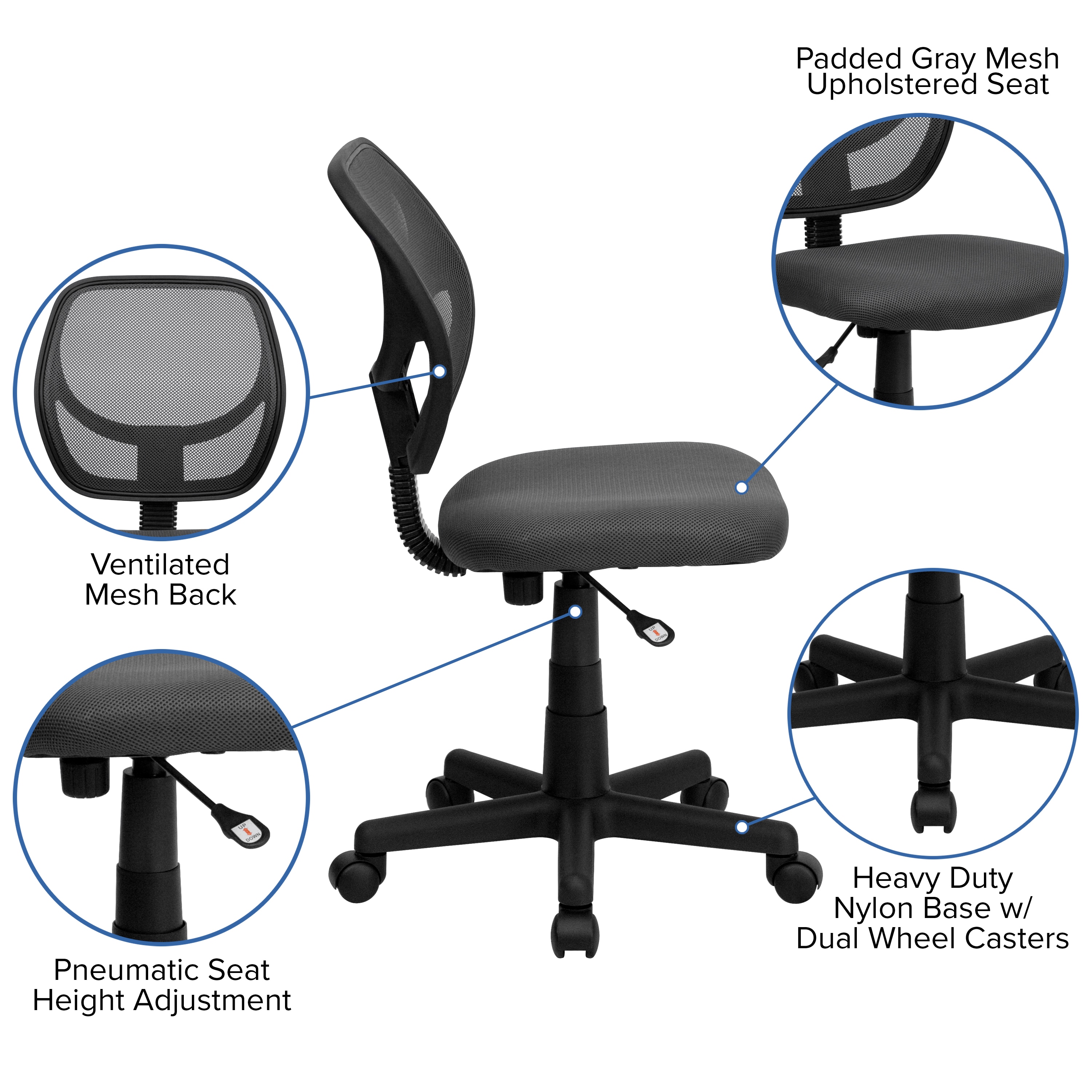 ErgoComfort 360 Swivel Mesh Task Chair with Lumbar Support, Gray and Black