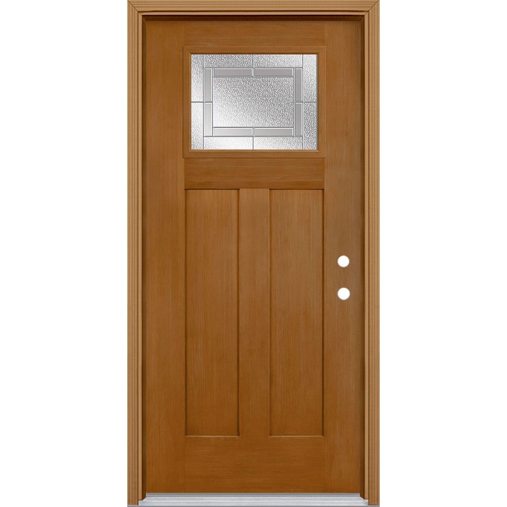Masonite 3419801 Focus 36-in x 80-in x 4-9/16-in Fiberglass Craftsman Left-hand inswing Oakcrest Stained Prehung Front Door with Brickmould Insulating core