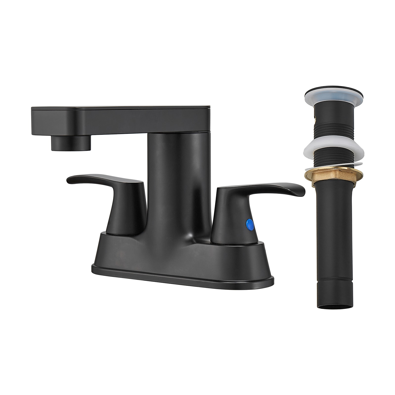 Zalerock L2BF73 Black 2-hole 2-handle Low-arc Residential Handle Bathroom Sink Faucet with Drain with Deck Plate