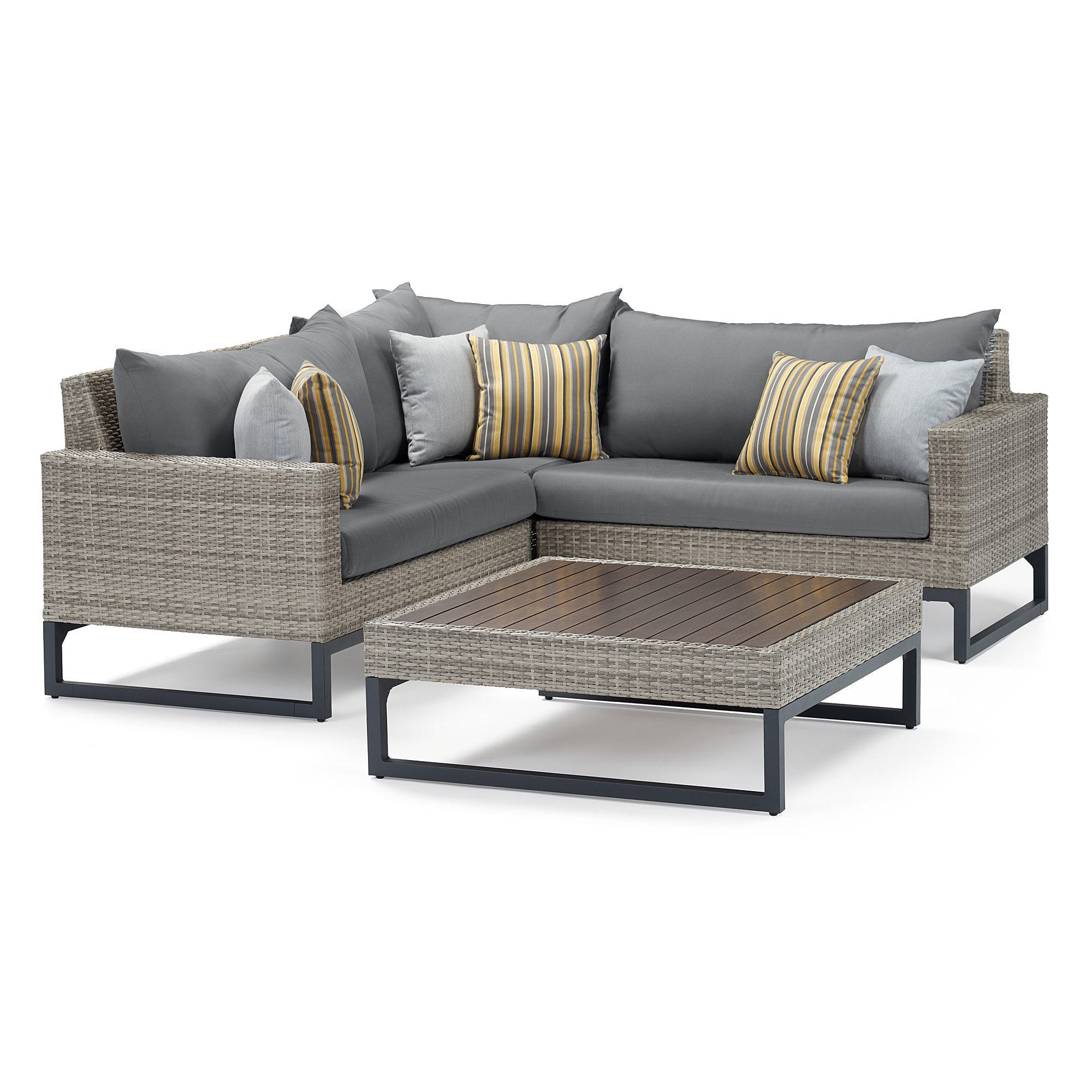 RST Brands OP-PESS4B-MILO-G-CHR Milo 4-Piece Rattan Patio Conversation Set with Gray Sunbrella Cushions