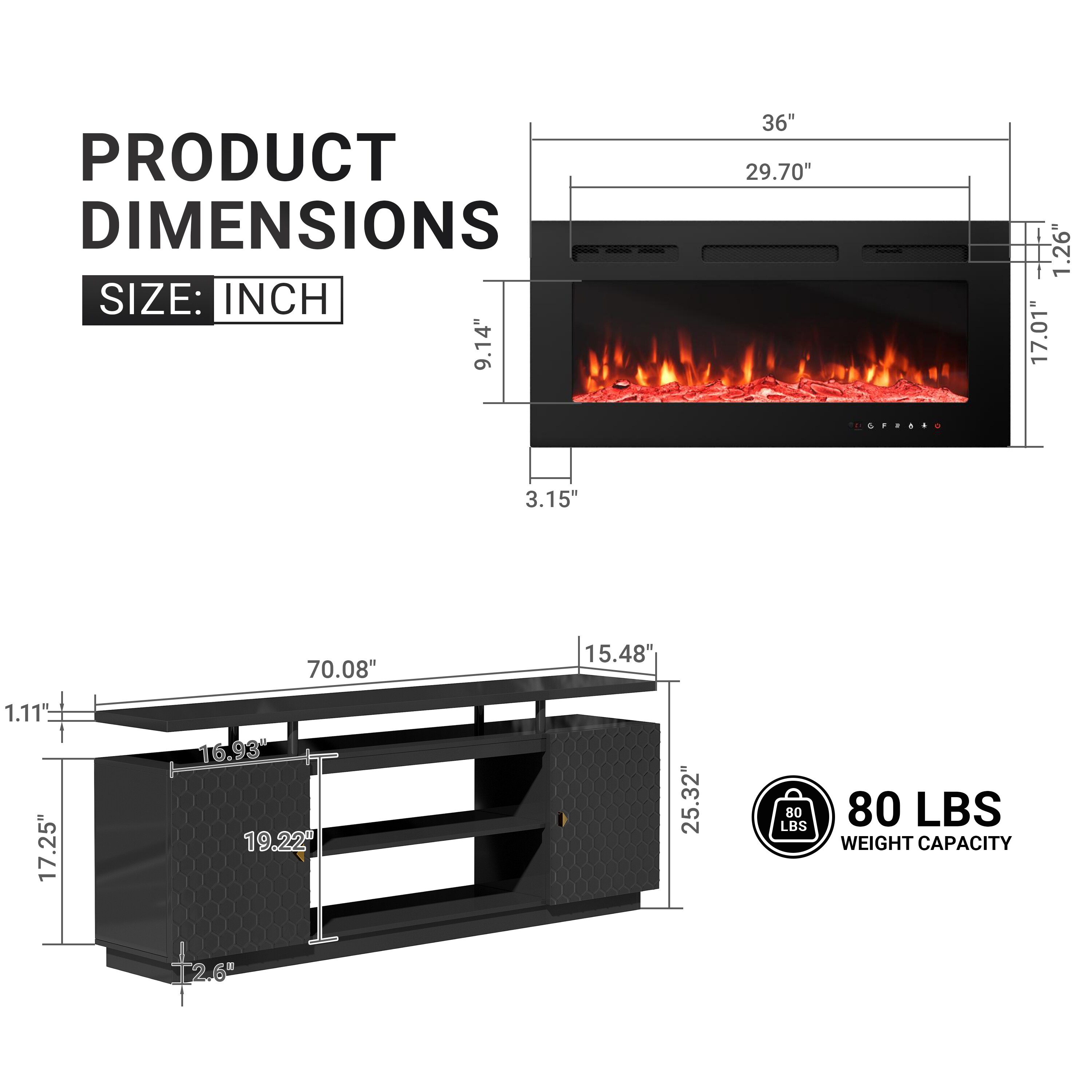 Mondawe MOJHGM2L36BK Electric-Fireplaces - View #7