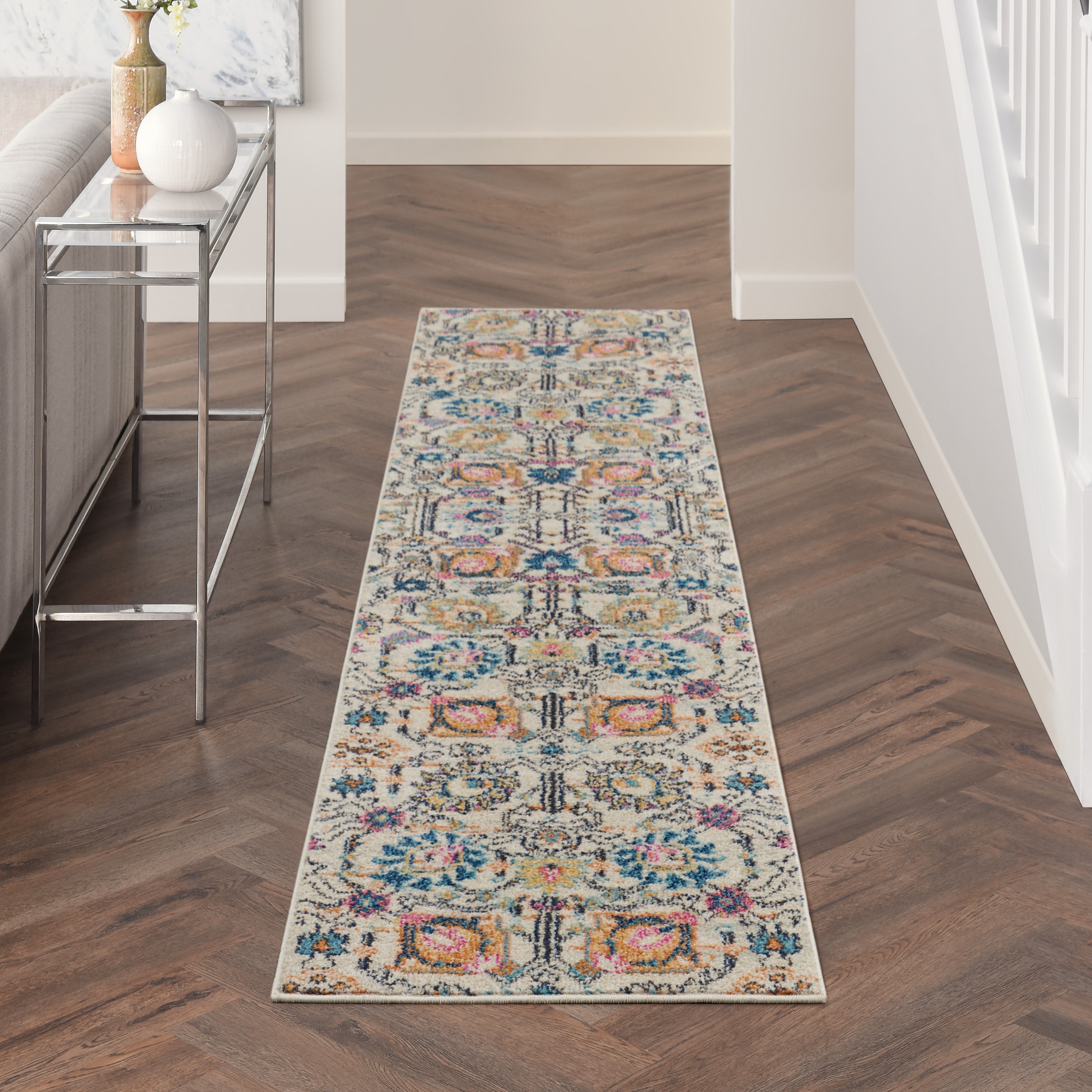 Nourison 099446809094 Passion 2 x 10 (ft) Loomed Polypropylene Ivory/Multi Rectangular Indoor Floral/Botanical Bohemian/Eclectic Runner rug