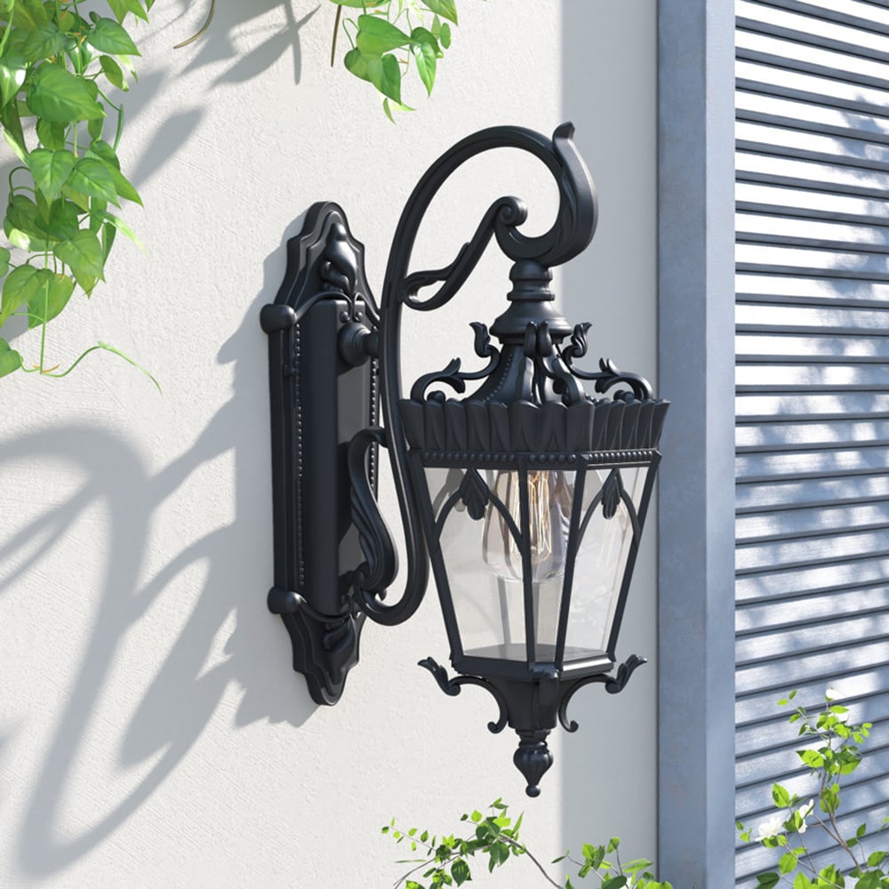 Matte Black Die-Cast Aluminum Outdoor Wall Lantern with Clear Glass
