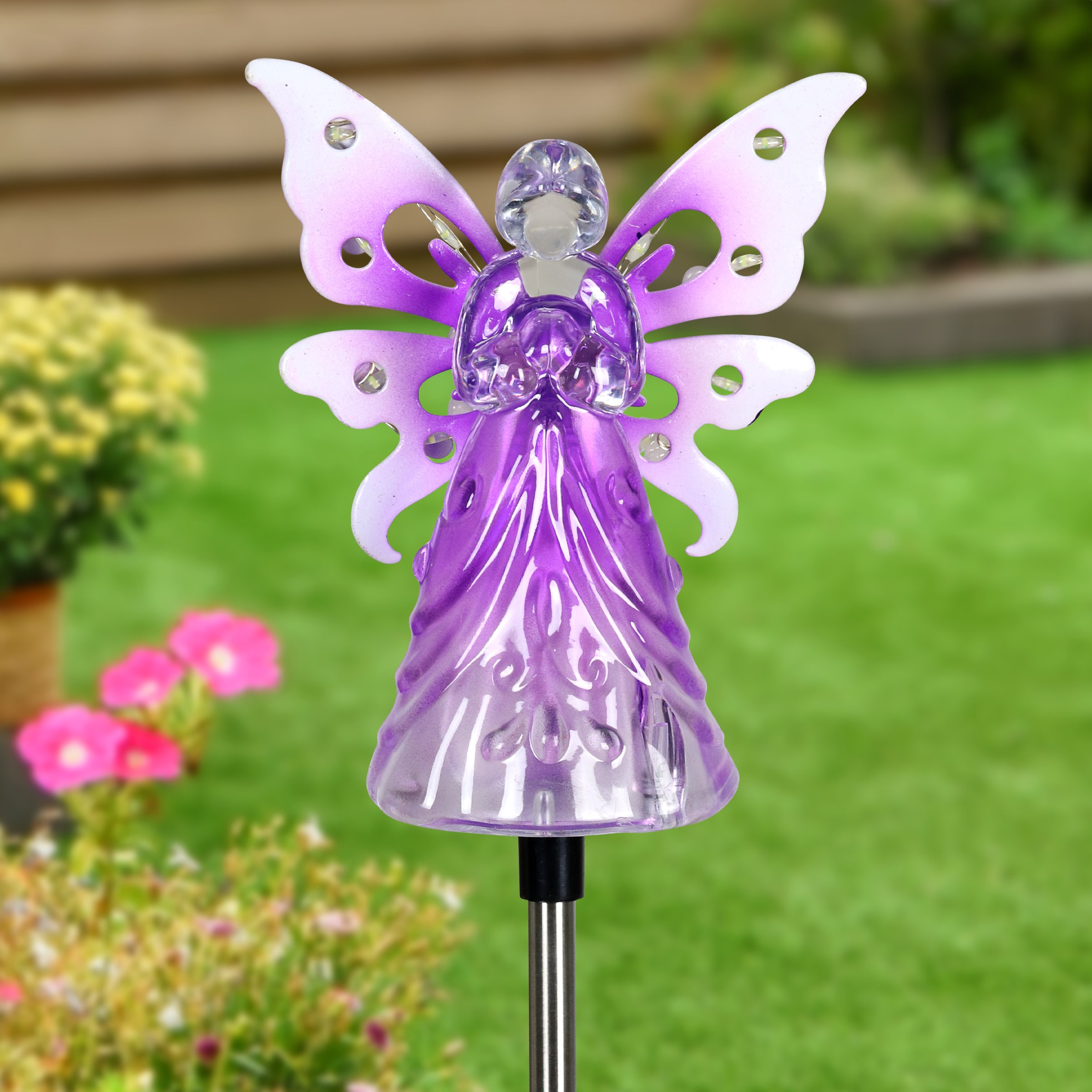 Purple Acrylic Angel with LED Lights Garden Stake