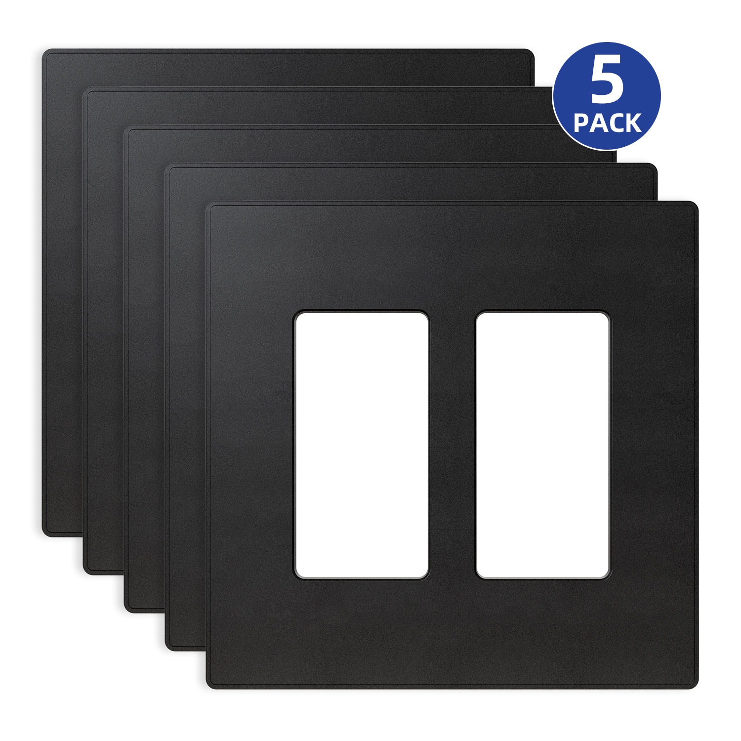 ELEGRP 2-Gang Screwless Decorative Wall Plates Mid-Size 4.88 height x 4.94 length Unbreakable Thermoplastic Faceplate Cover for Decorator Receptacle Outlet Switch UL Listed 5 Pack Black