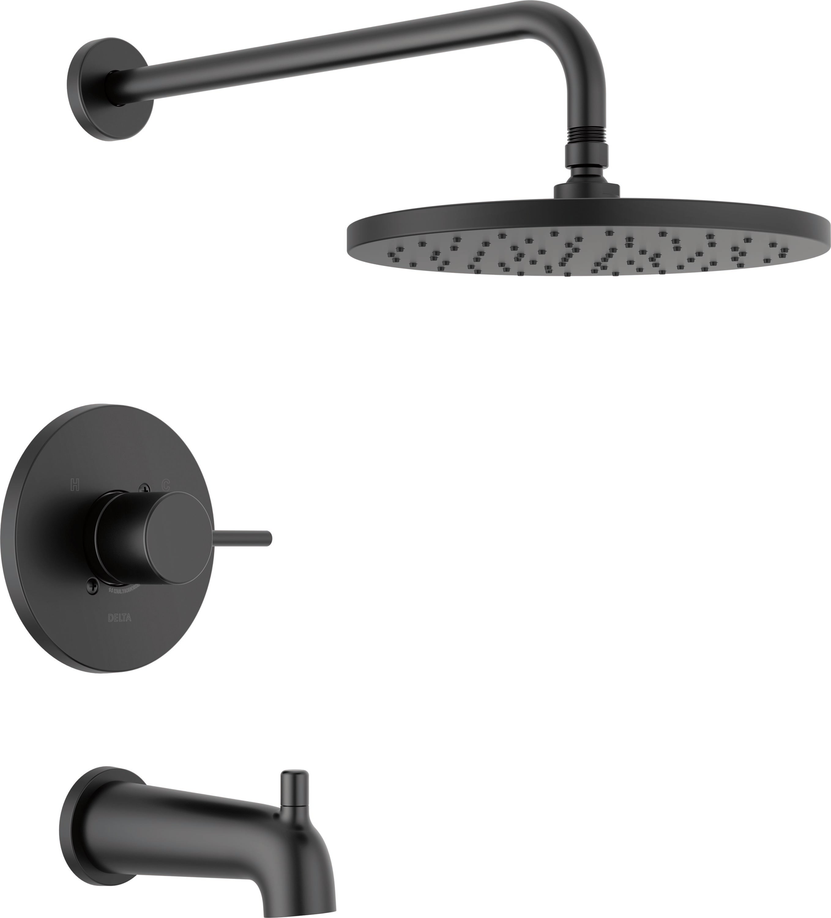 Delta T14469-BL-PP Modern Matte Black 1-handle Single function 10-Inches Round Bathtub and shower Faucet