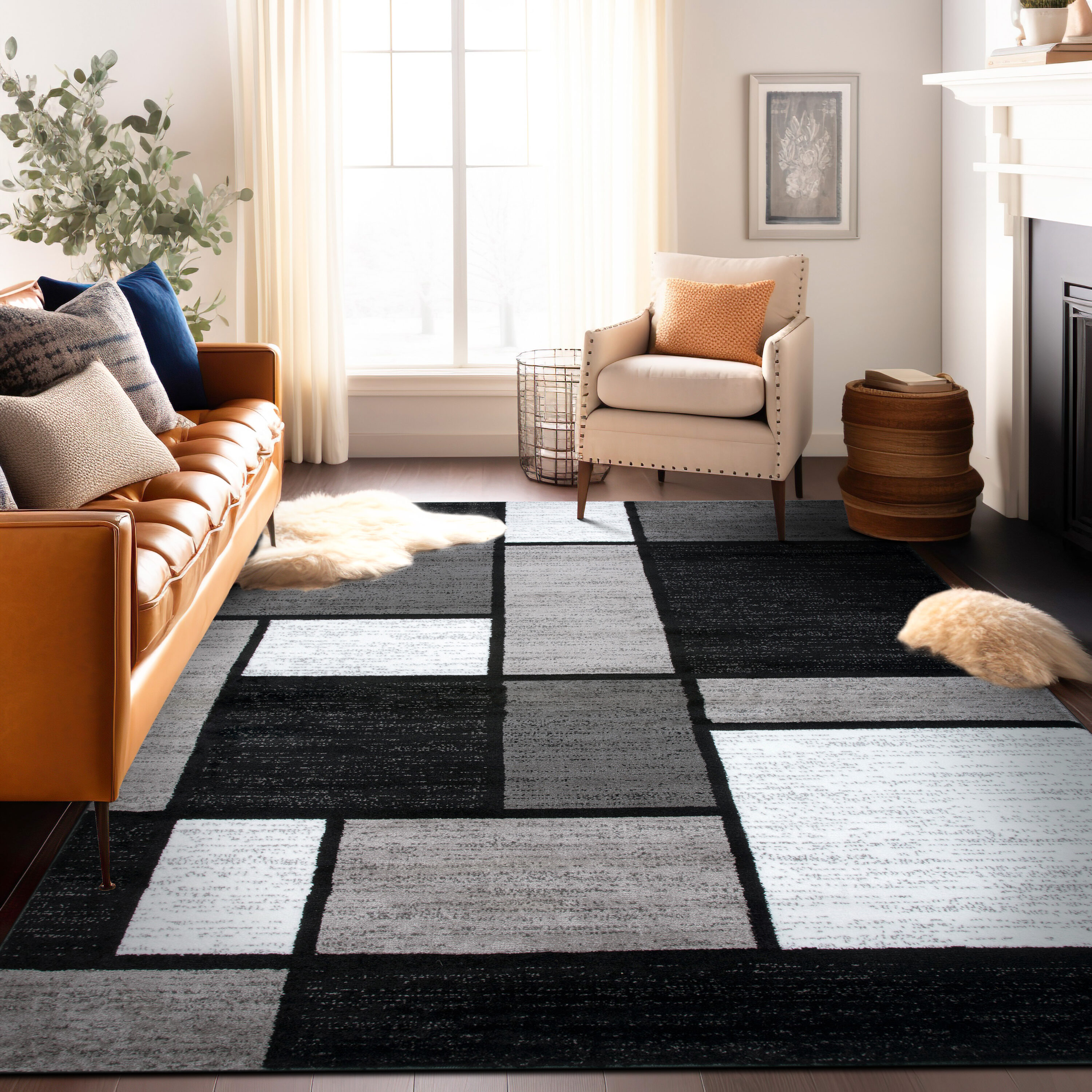 World Rug Gallery 106 GRAY 5X8 Florence 5 x 8 (ft) Loomed Polypropylene Gray Rectangular Indoor Geometric Mid-Century Modern Area rug