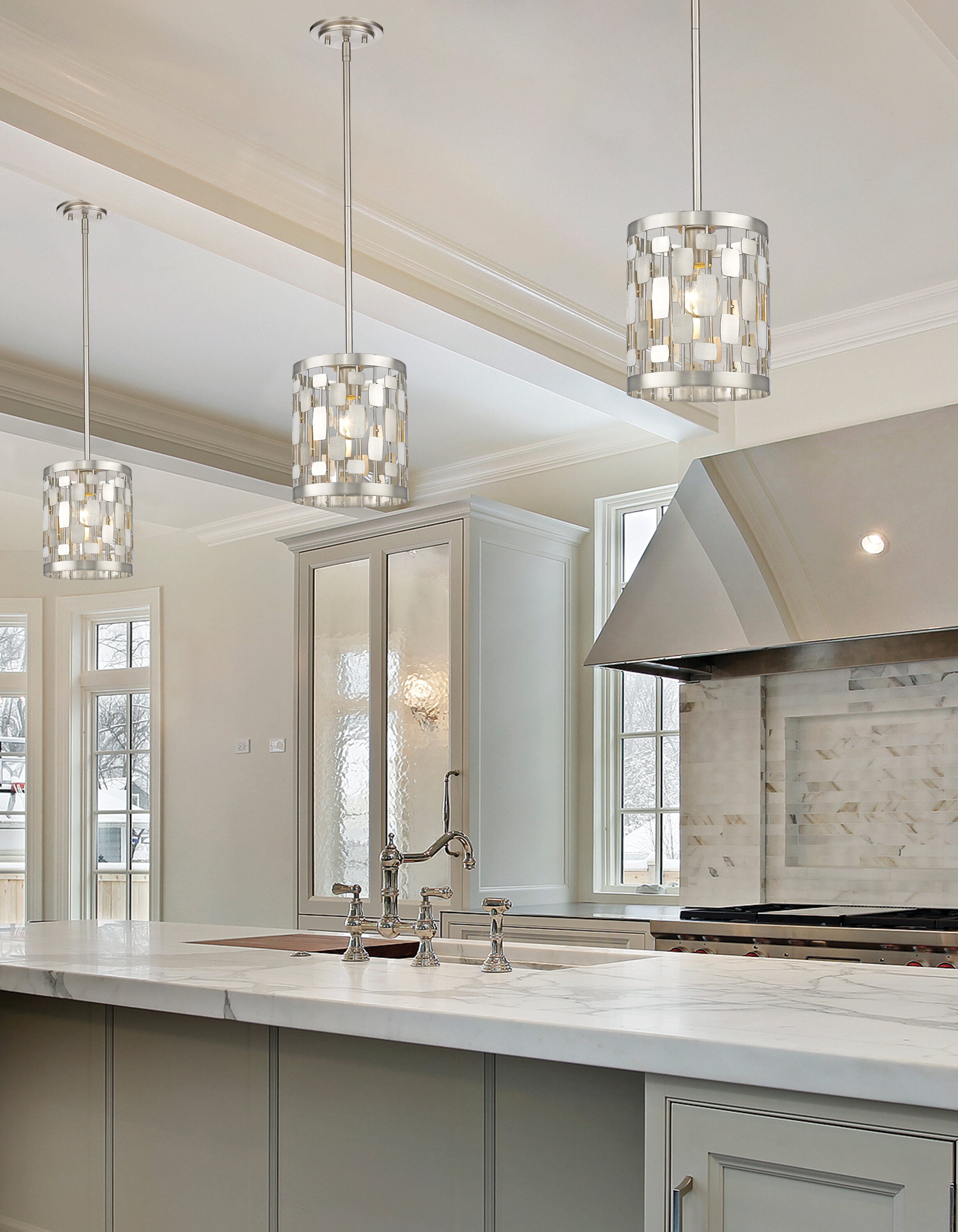 Brushed Nickel Crystal Mini Drum Pendant Light