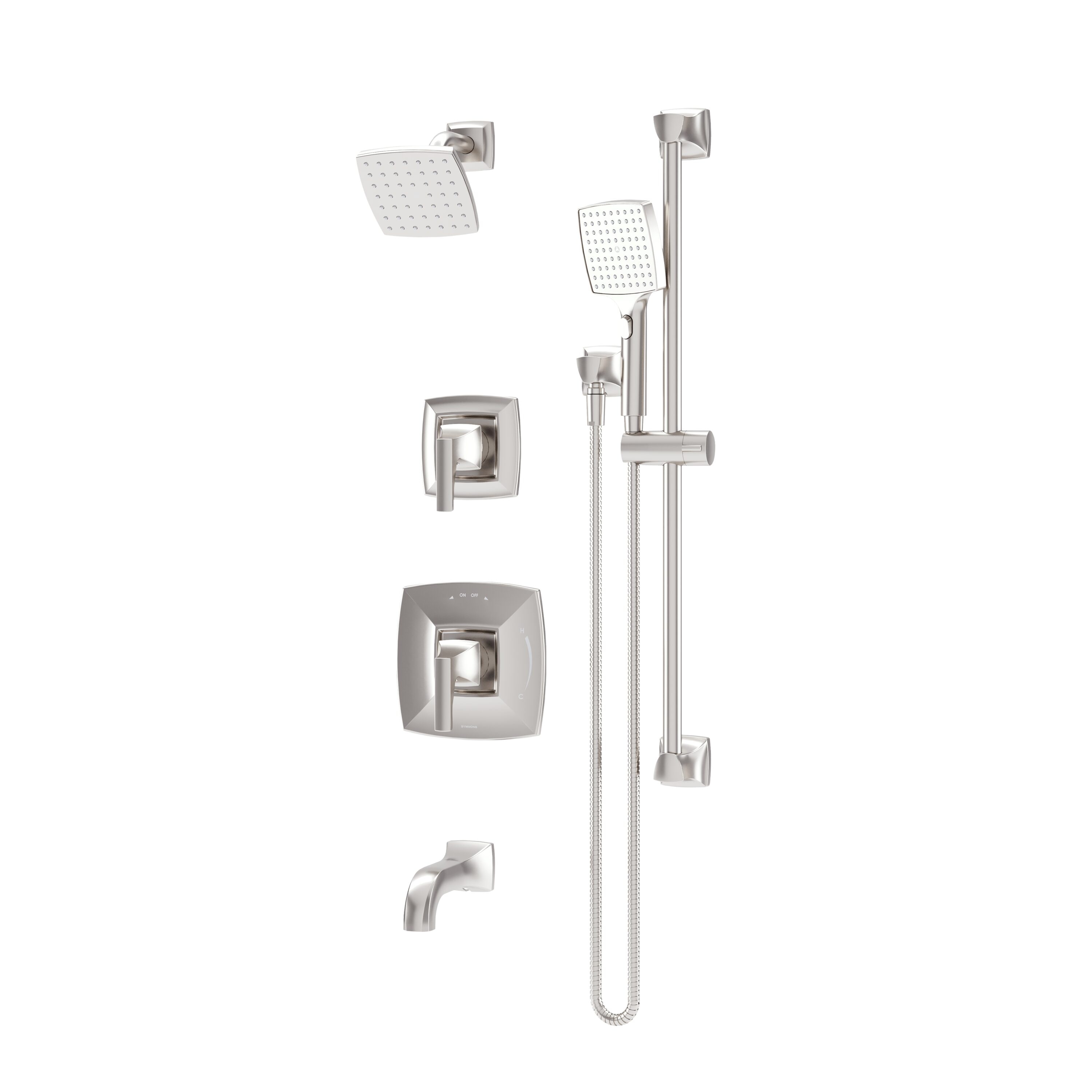 Symmons 5696STN15TRM Oak Satin Nickel 2-handle Multi-head 5-in Square Bathtub and shower Faucet