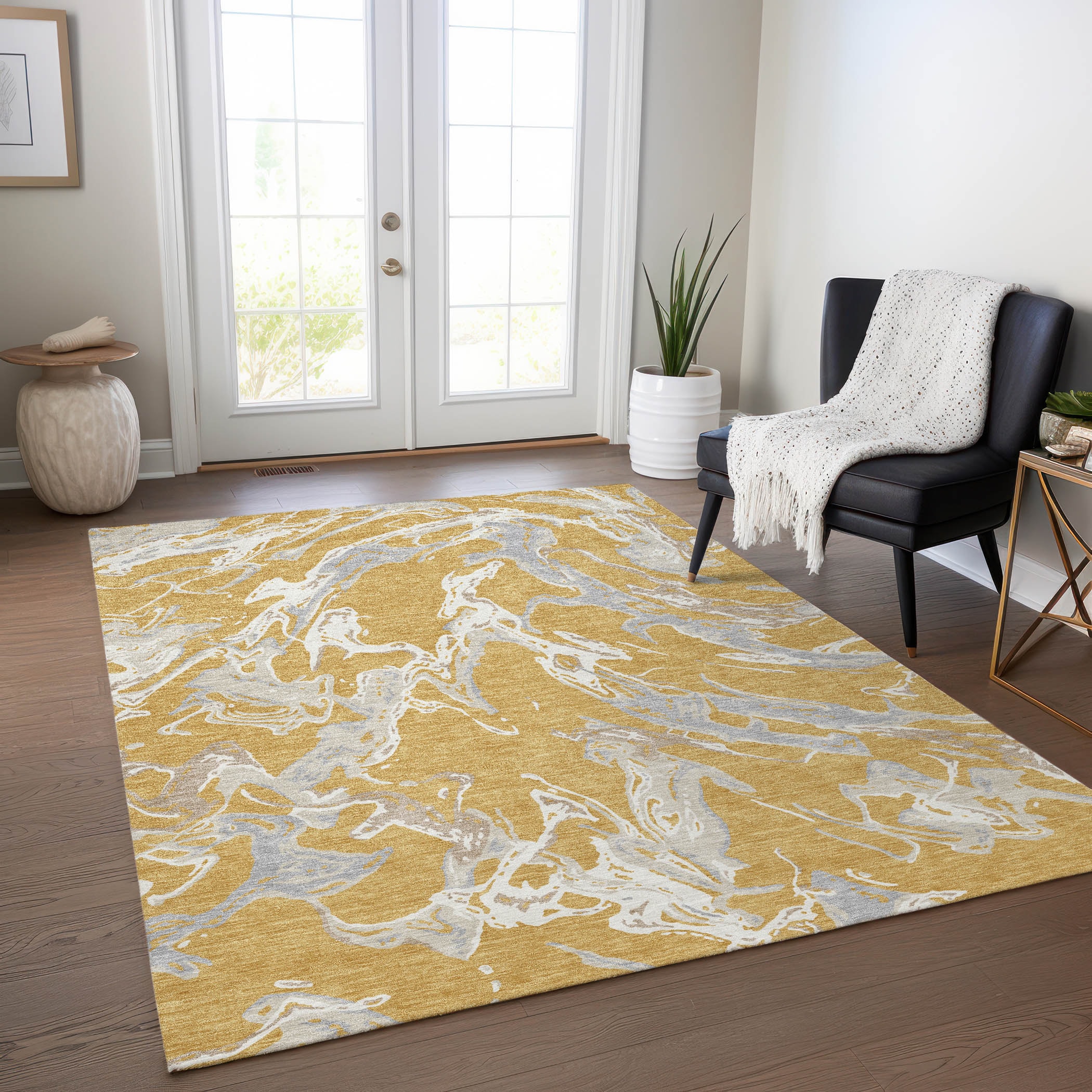 Addison Rugs ACN1035GO3X5 Chantille ACN1035GO 3 x 5 (ft) Polyester Gold Rectangular Indoor/Outdoor Geometric Machine washable Area rug