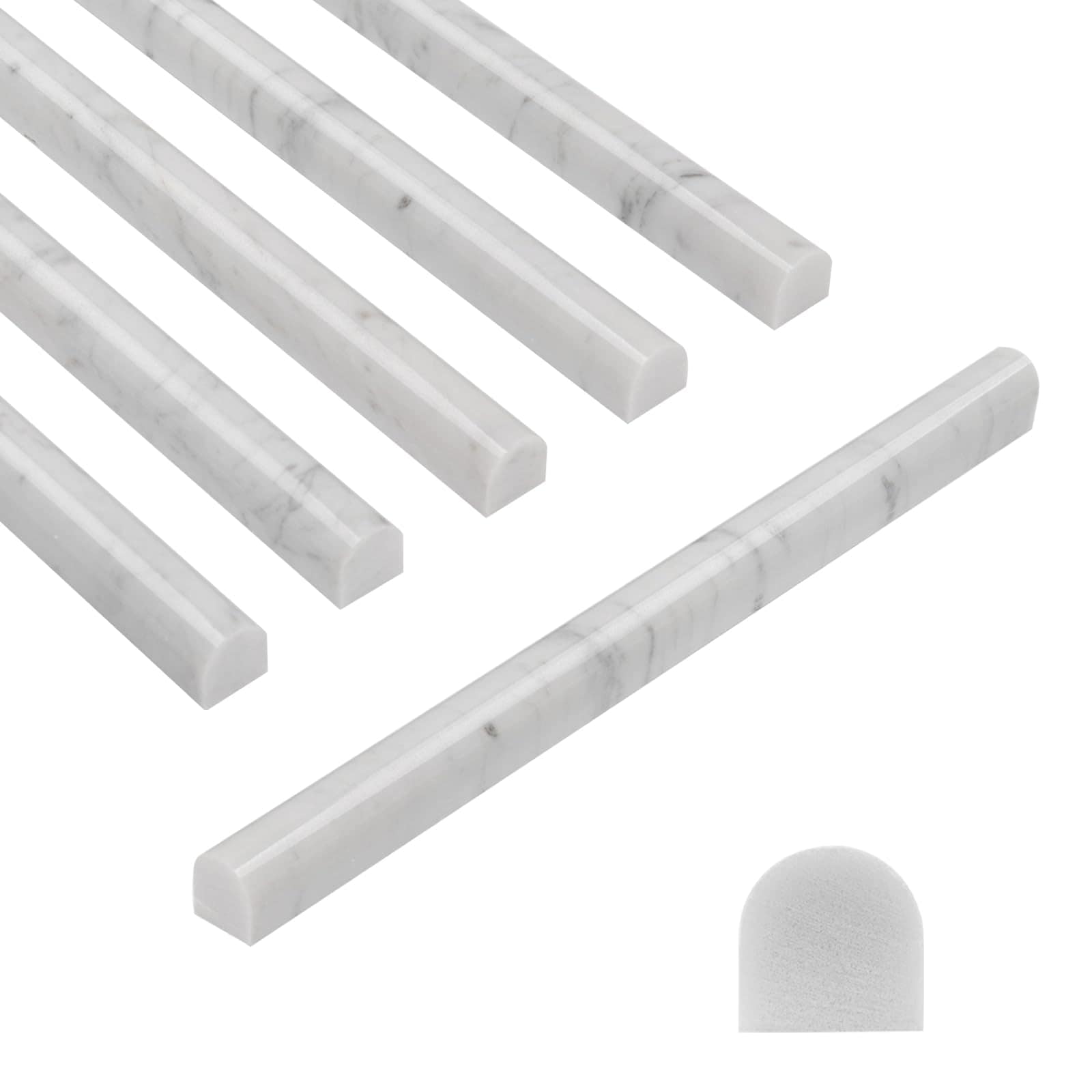 Aoibox  15 Piece Carrara White Marble Pencil Trim Liner Set 0 75 x 12 in Polished Bullnose Edge Trim for Kitchen