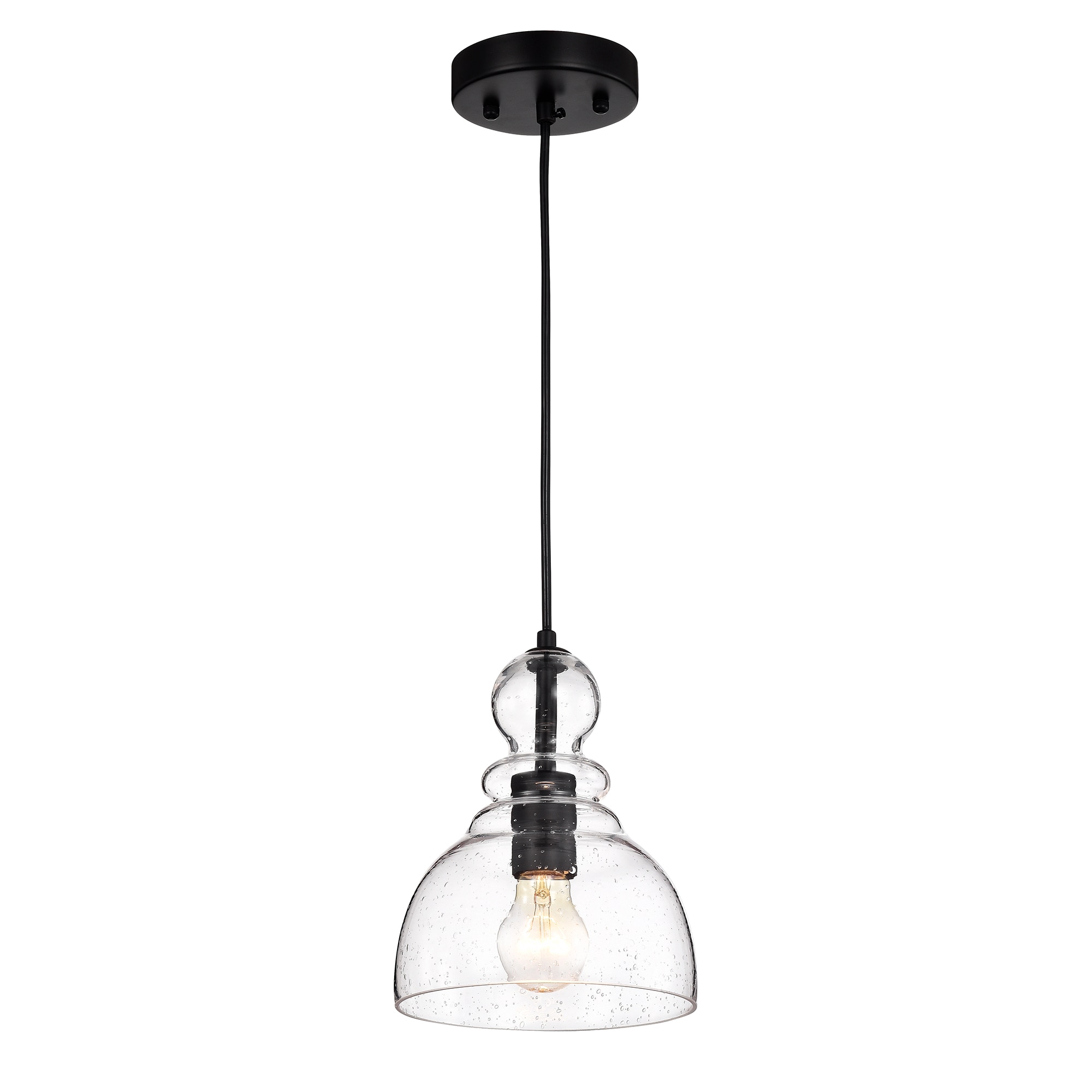 Nefelt Matte Black Minimalist Seeded Glass Decanter Pendant Light