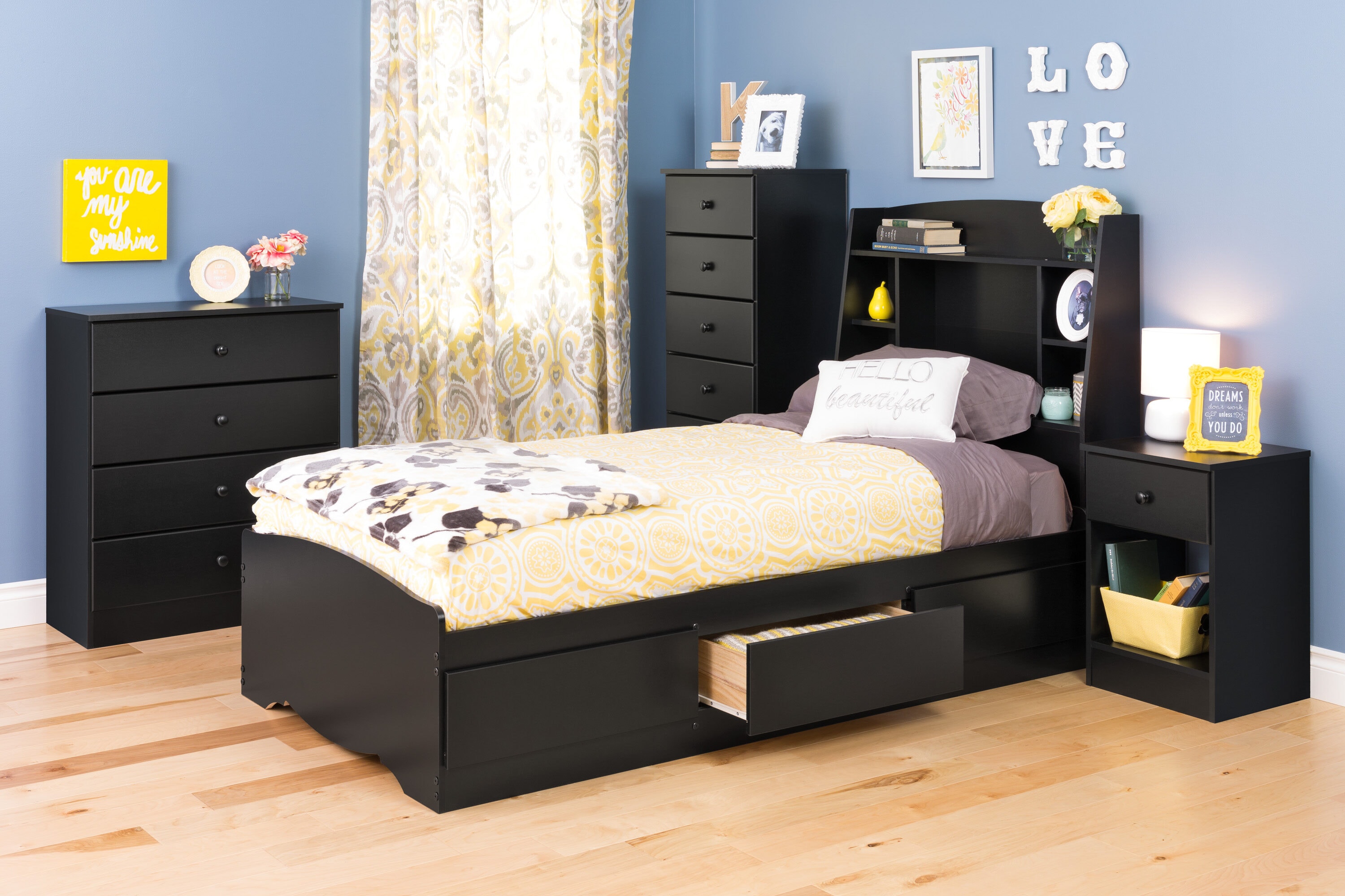 Prepac Transitional Twin Headboard With Storage Compartments In Black ...