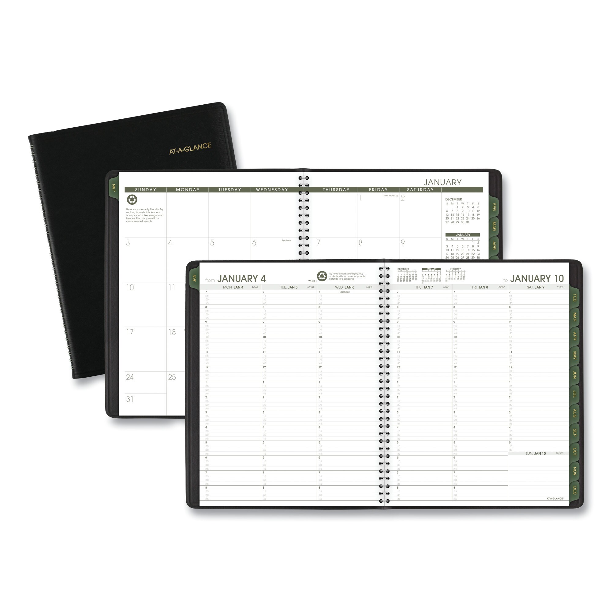 AT-A-GLANCE AAG70950G05 Recycled Weekly Vertical-Column Format Appointment Book, 11 x 8.25, Black Cover, 12-Month (Jan to Dec): 2023