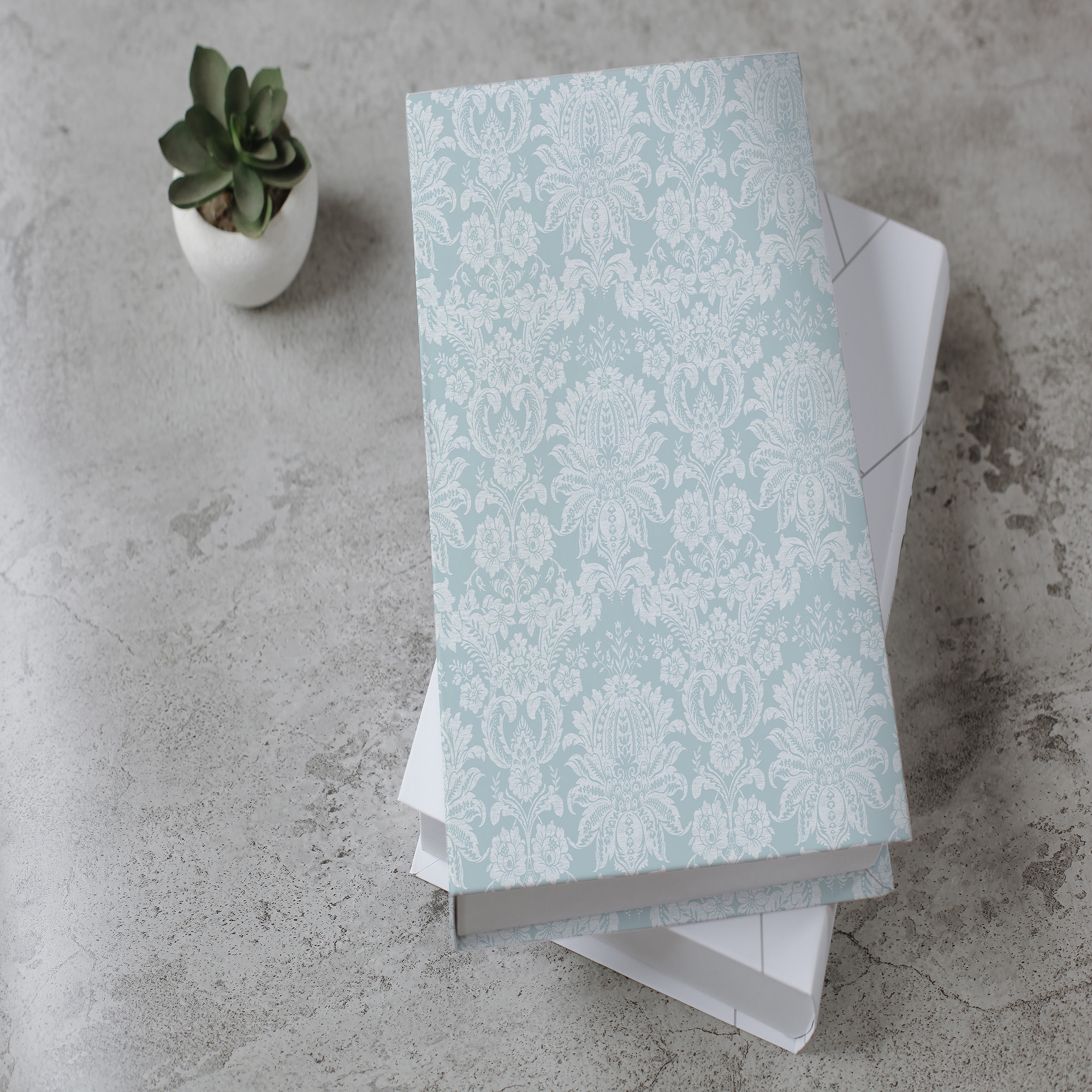 Duck Egg Blue Damask Peel and Stick Vinyl Wallpaper