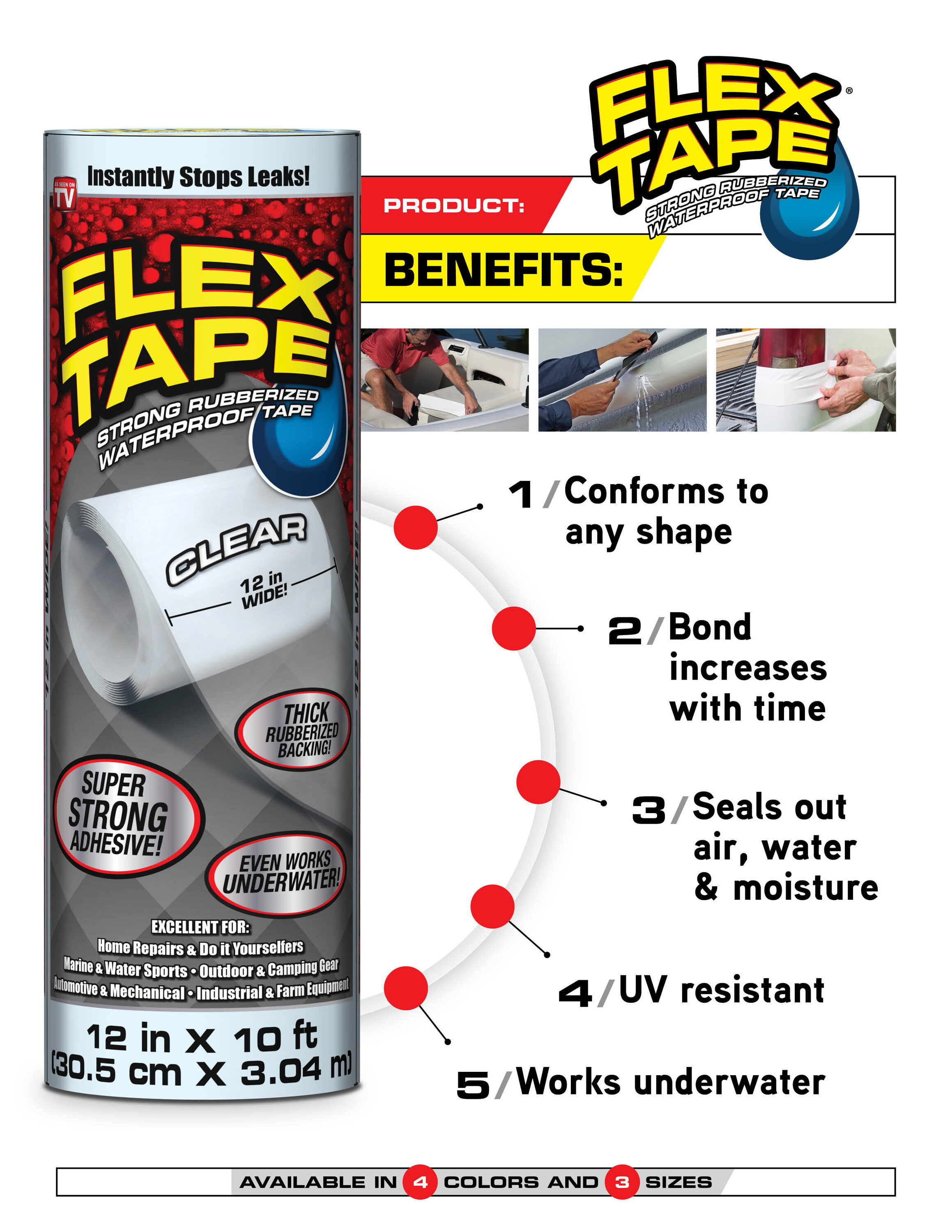 FLEX SEAL FAMILY OF PRODUCTS Flex Tape Clear 8 in. x 5 ft. Strong  Rubberized Waterproof Tape (4-Piece) - Yahoo Shopping