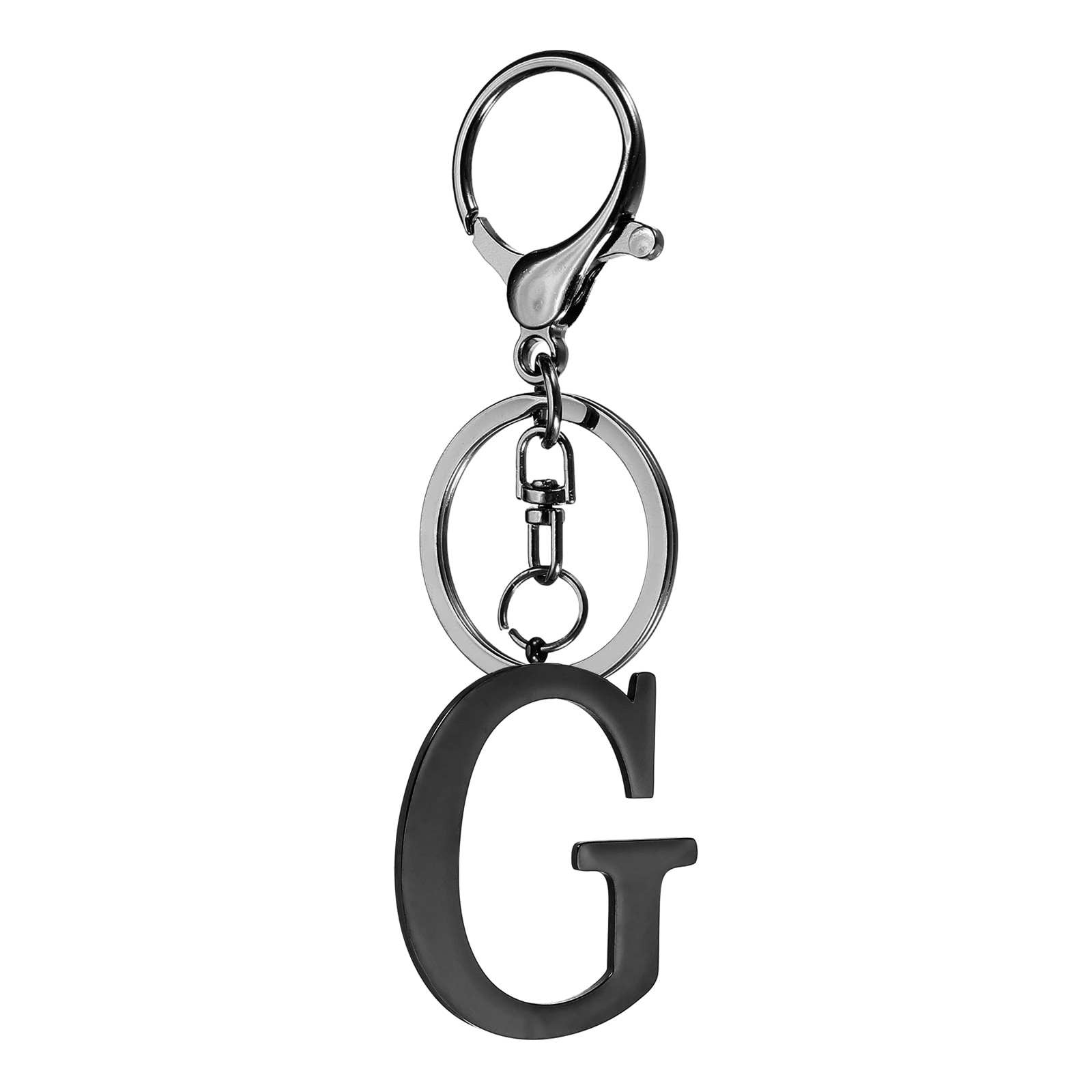 Initial Letter Keychain Initial Key Chain Stainless Steel Alphabet Keyring Charm Pendant Key Rings for Men Women Handbag Backpack Decor Party Gift Black (Letter G)
