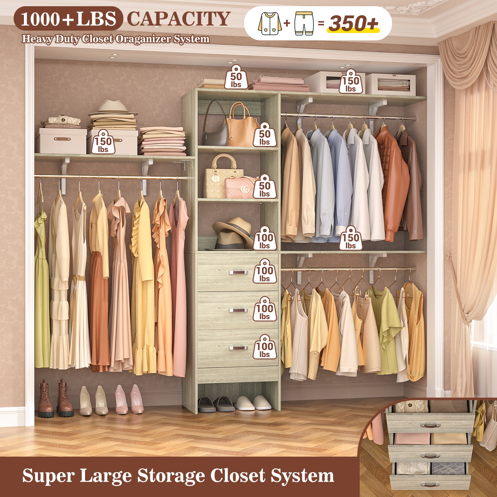 Aheaplus YGJCBJZ-WO Wood-Closet-Kits - View #3
