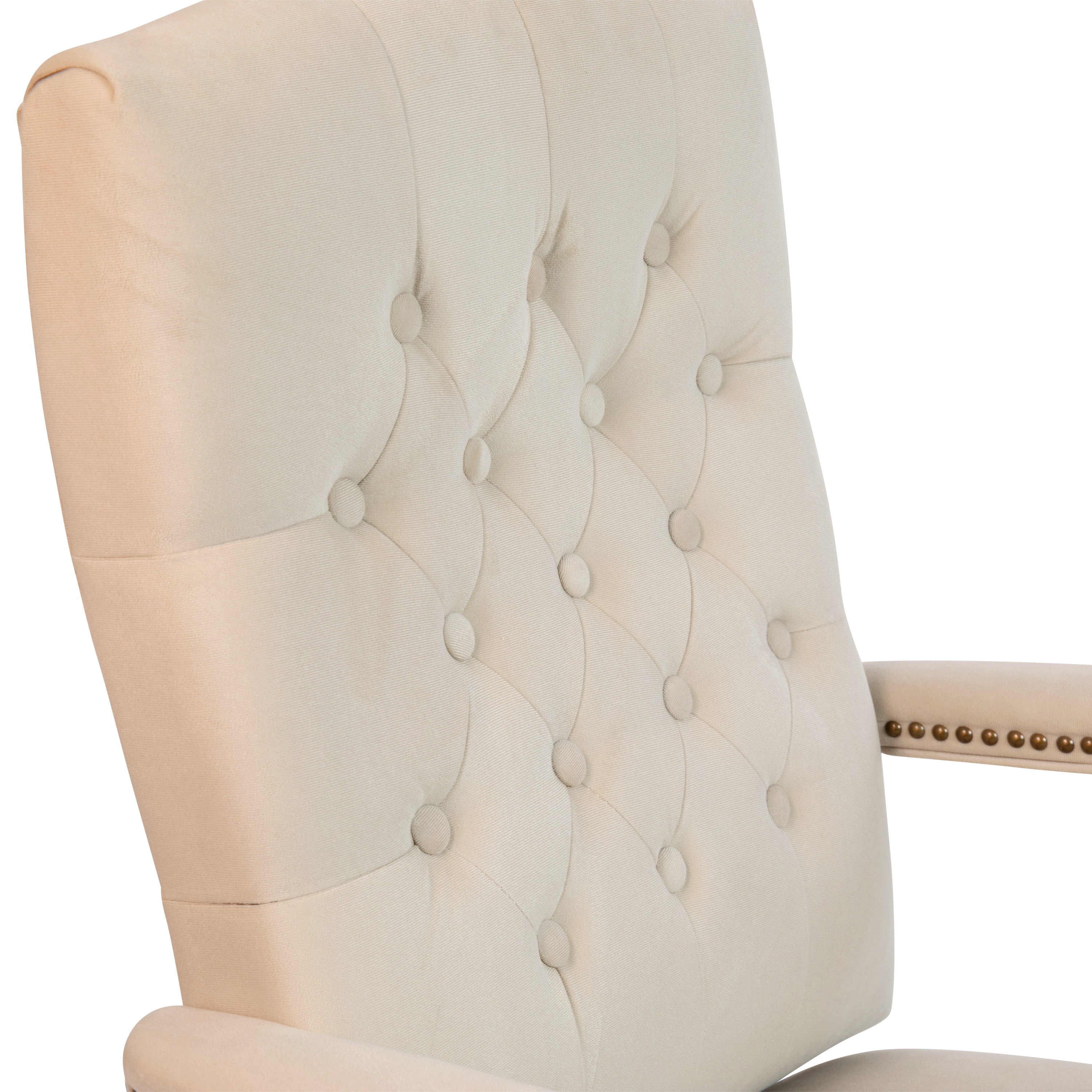 Ivory Microfiber High Back Executive Swivel Office Chair with Driftwood Arms