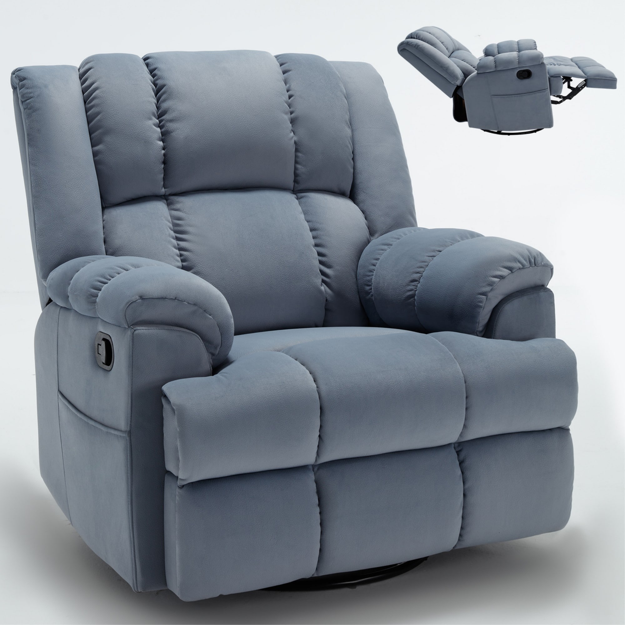 Clihome CL-CO04024 Blue Polyester Upholstered Swivel Recliner