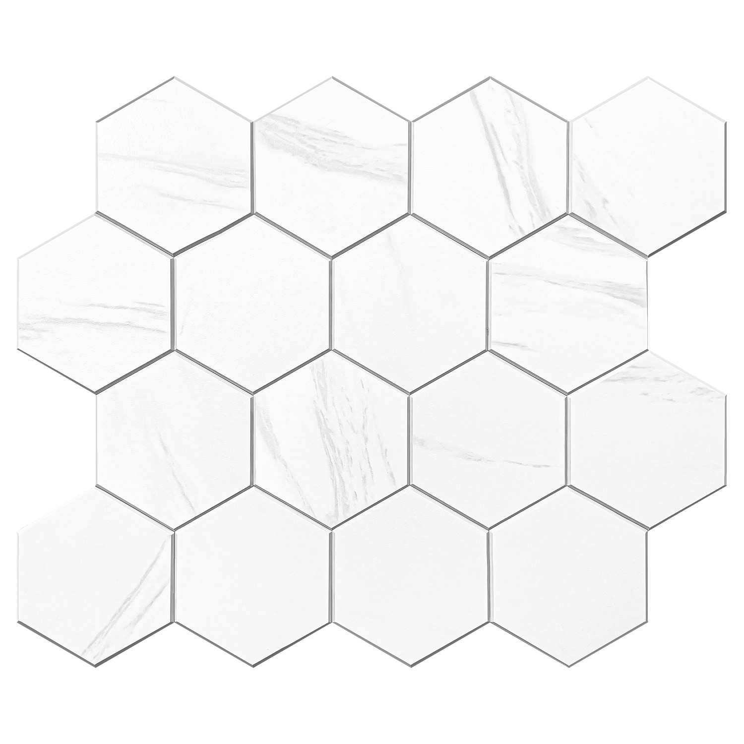 Murella 69008 SPC Light White Marble 10-in x 11-1/2-in Matte Composite Marble Look Hexagon Mosaic Wall Tile (0.8-sq. ft/ Piece)