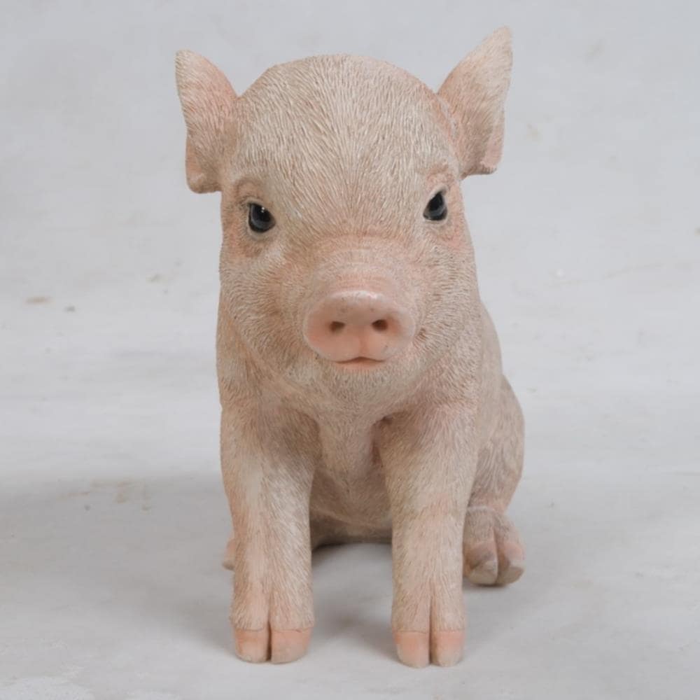 Pink Polyresin Sitting Baby Pig Garden Statue