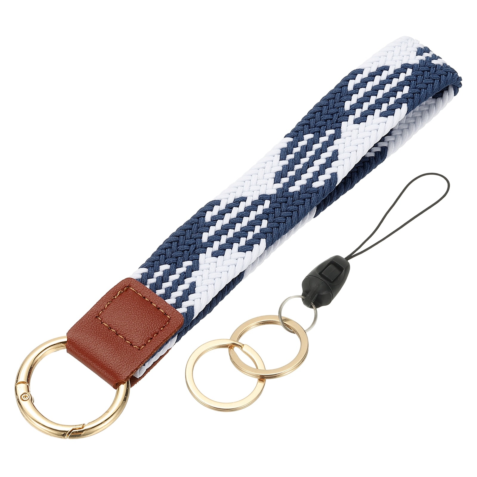 PATIKIL Keychain Wristlet Cute Keychain Stretchy Woven Wrist Lanyard Strap Key Ring Car Keys Chain Accessories Hooks for Women Men Wallet ID Badges Card Blue/White #S26051100UX6957