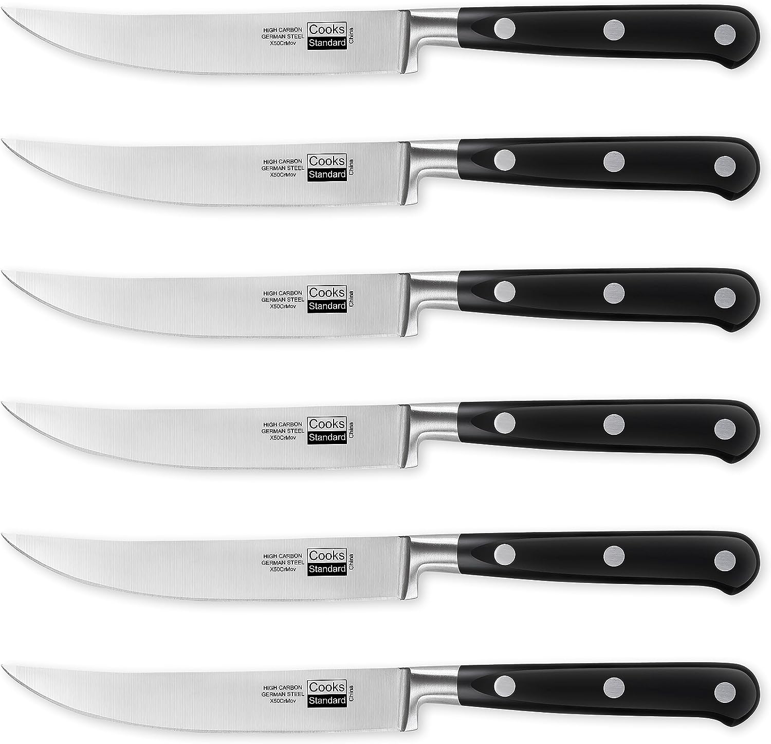 Cooks Standard 6 Piece High Carbon Stainless Steel Classic Sharp Kitchen Steak Knife Steak Knives Set Ergonomic Handle