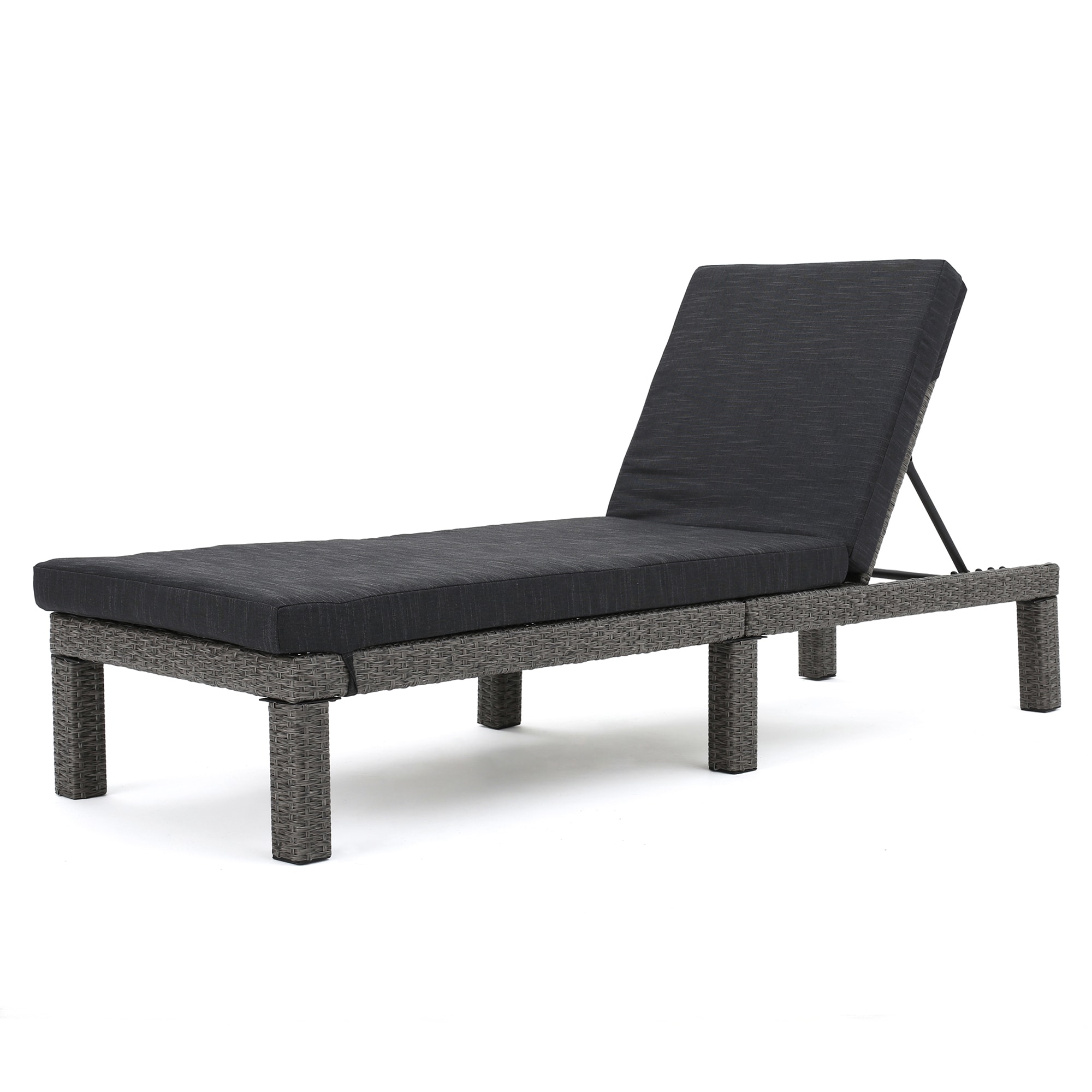 Bybafun Rattan Black Iron Frame Stationary Chaise Lounge Chair with ...