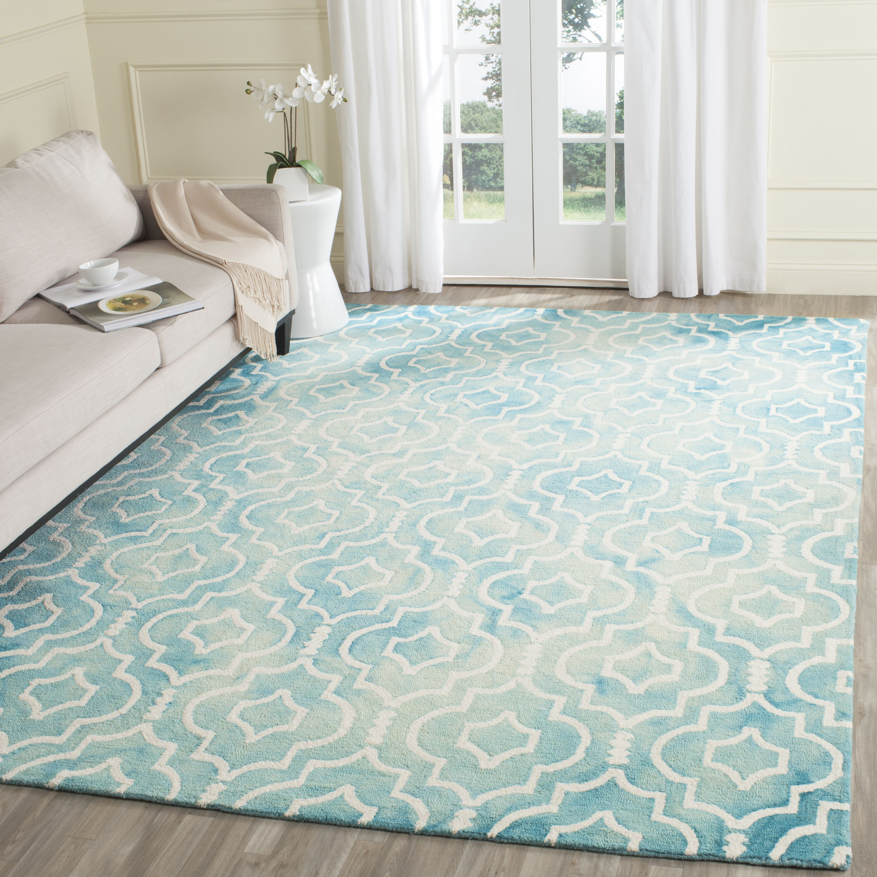 Safavieh DDY538D-9 Dip Dye Danna 9 x 12 (ft) Tufted Wool Turquoise/Ivory Rectangular Indoor Geometric Bohemian/Eclectic Area rug