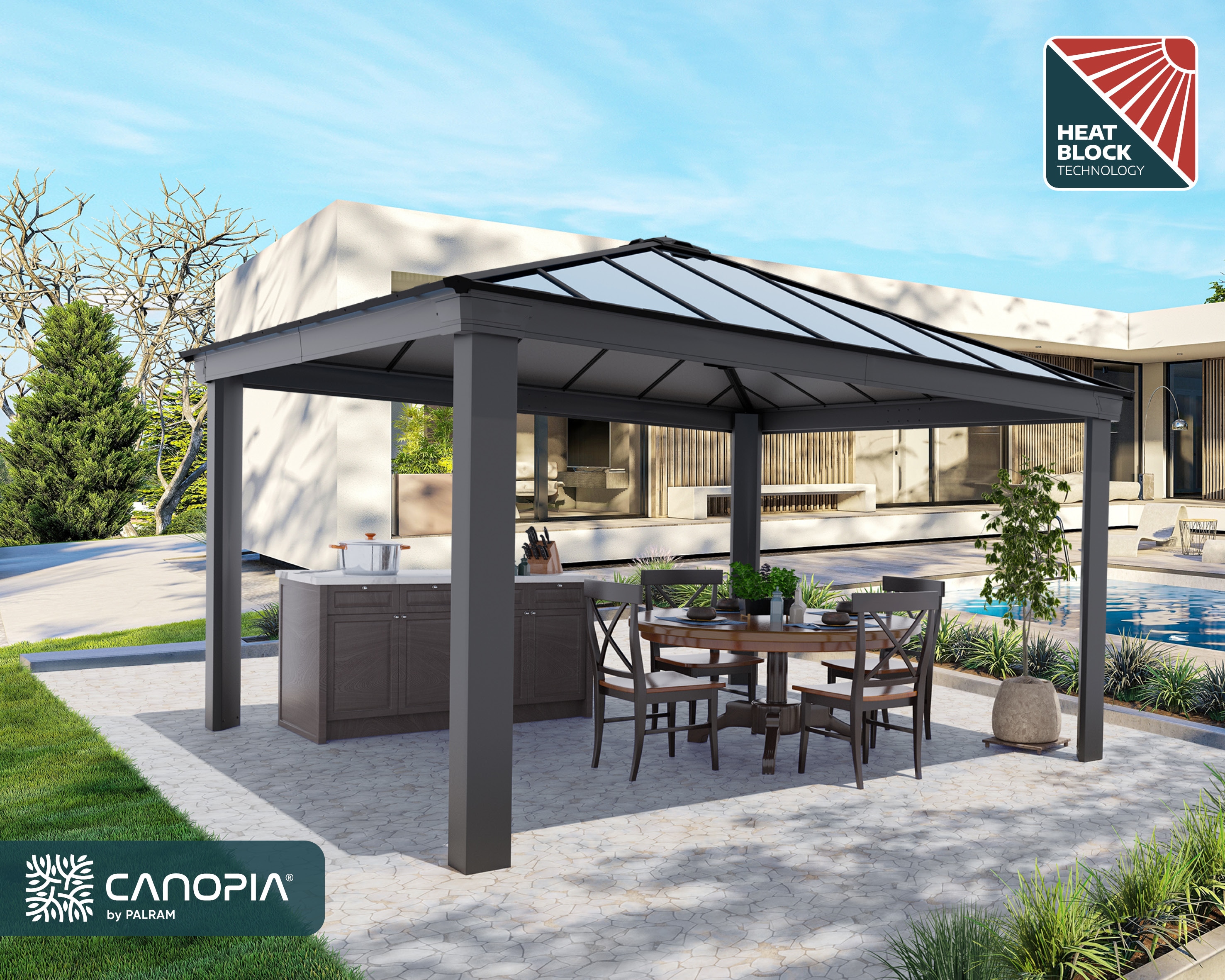 Canopia by Palram 707105 14-ft x 14-ft Dallas Gray Frame/G.Opaque panel Gazebo with Hardtop Roof