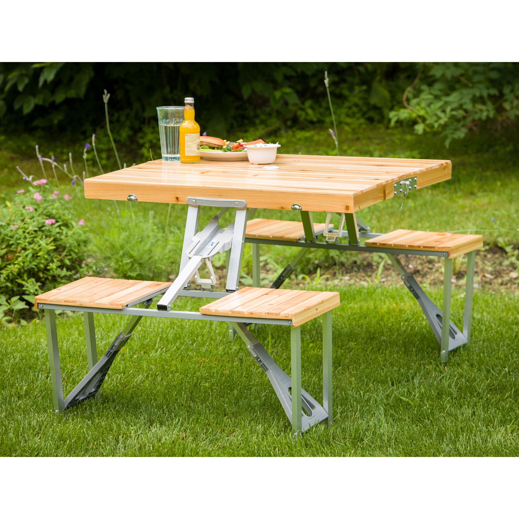 Outsunny Portable Folding Trestle Camping Picnic Table Outdoor Chair Stools 